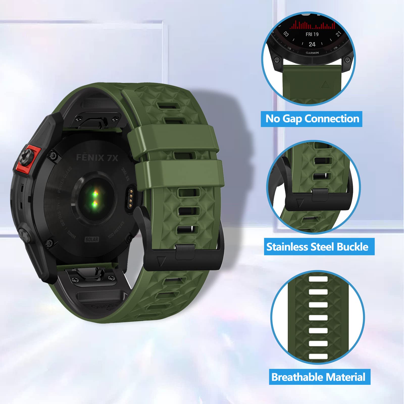 LanQii 26mm QuickFit Silicone Strap for Garmin Tactix 8 51mm/Enduro 3/2/1/Descent Mk3i/Mk2i/Mk2/Mk1 - Image 2