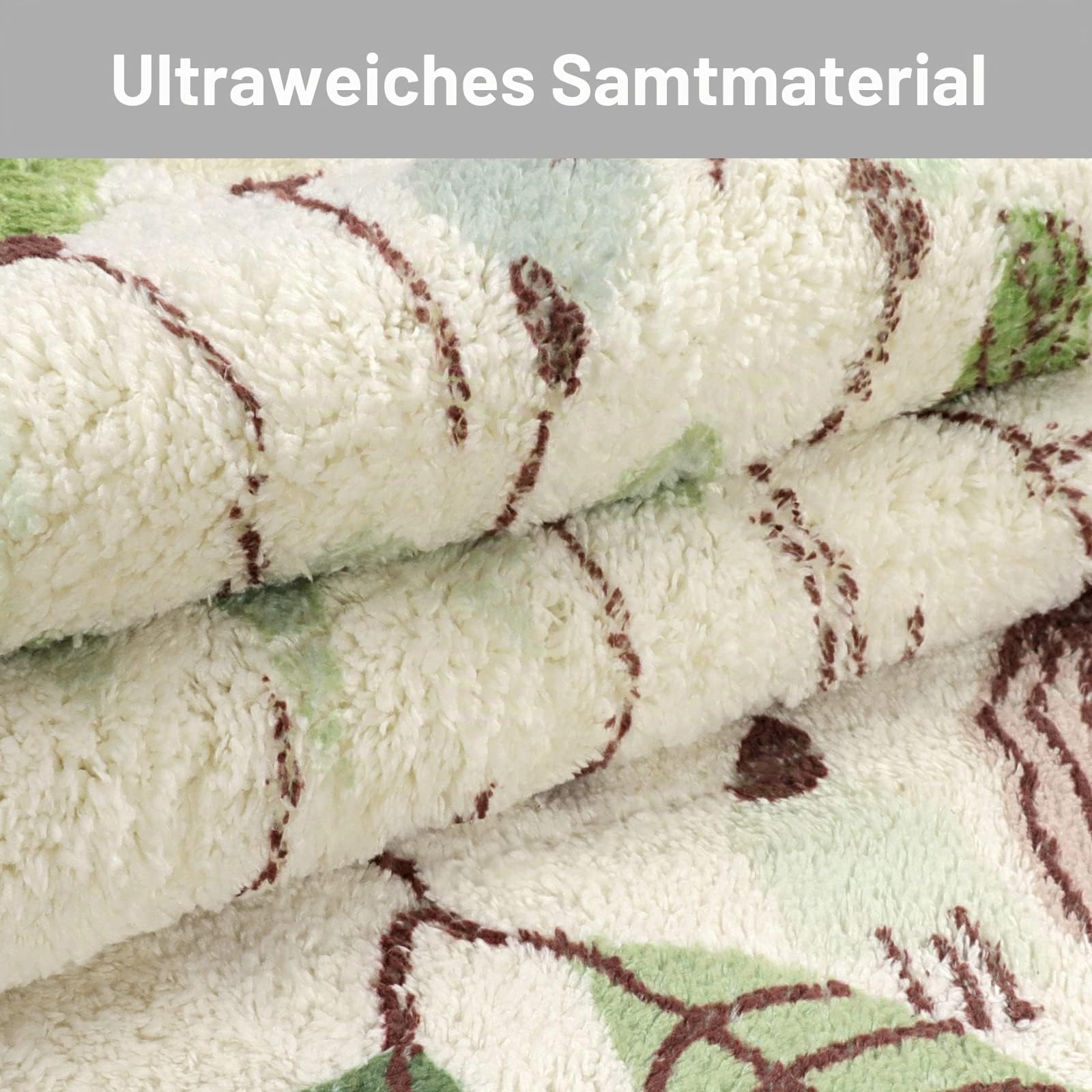Uphome Runder Teppich, kleine Badematte mit Pompon-Borte, florales Pflanzendesign, waschbar, weich, rutschfest, für Dusche, Waschbecken, Gästebad, Babyzimmer, Schlafzimmer, Tisch, Grün, 61 cm