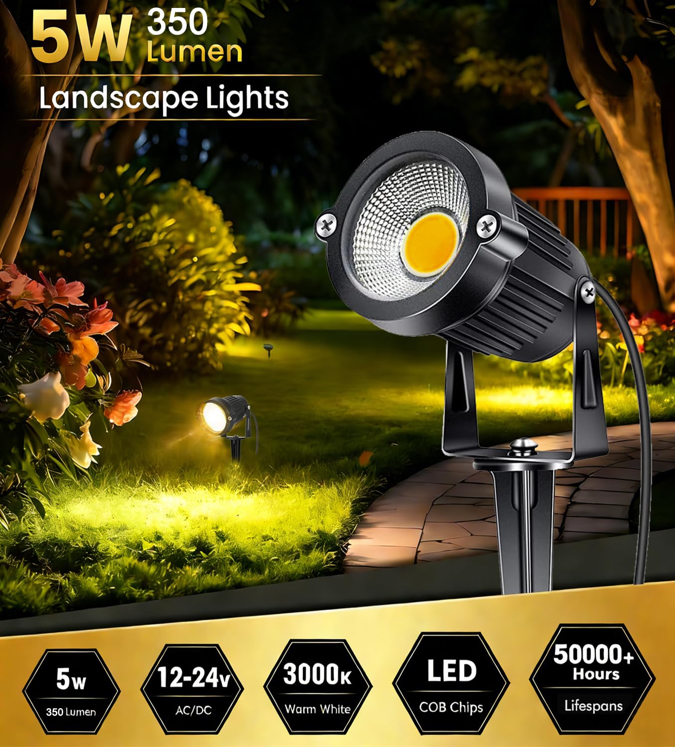 Gartenleuchte mit Erdspieß 5W LED Gartenstrahler IP66 Wasserdicht Gartenlampe mit Stecker Warmweiß 3000K Led Strahler für Außen Garten Rasen Baum Wiese(8er Pack)