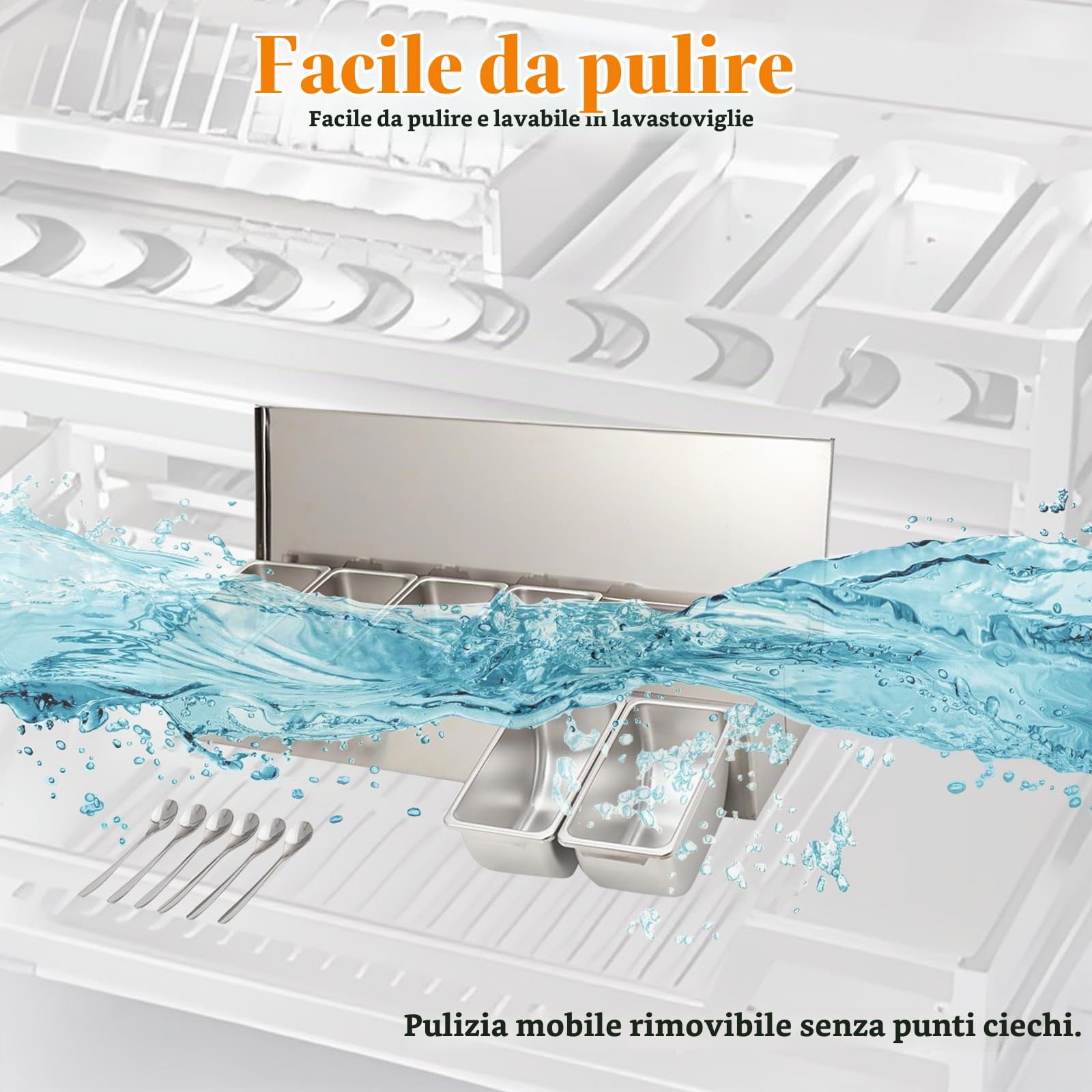 Portacondimenti, Set di 6 Condimento Box Spezia Jar, Sei Scatola di Condimento in Acciaio Inox Estraibili con Coperchio e 6 cucchiai per spezie, sale e zucchero, condimenti, 46x 15cm