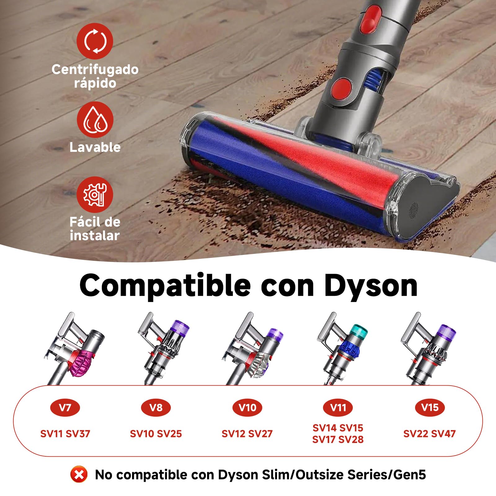 V11Cepillo para Dyson V15 V10 V8 SV10 SV12 SV14,cepillo eléctrico suave para suelos duros,Cepillo de rodillo suave