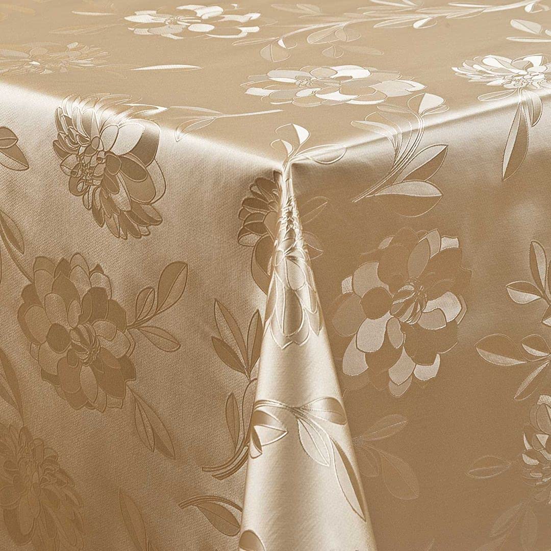 laro Wachstuch-Tischdecke, Dahlien Gold Beige, 140x1000 cm | Abwaschbar, PVC, Wasserabweisend, Eckig, Meterware
