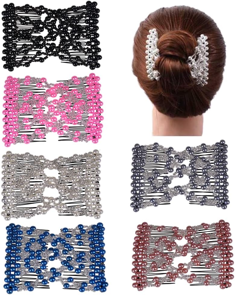 Ruihfas 6Pcs Multifunction Easy Comb Magic Comb Stretchy Beaded Hair Comb Elastic Double Combs in Mix Colors Hair Holder