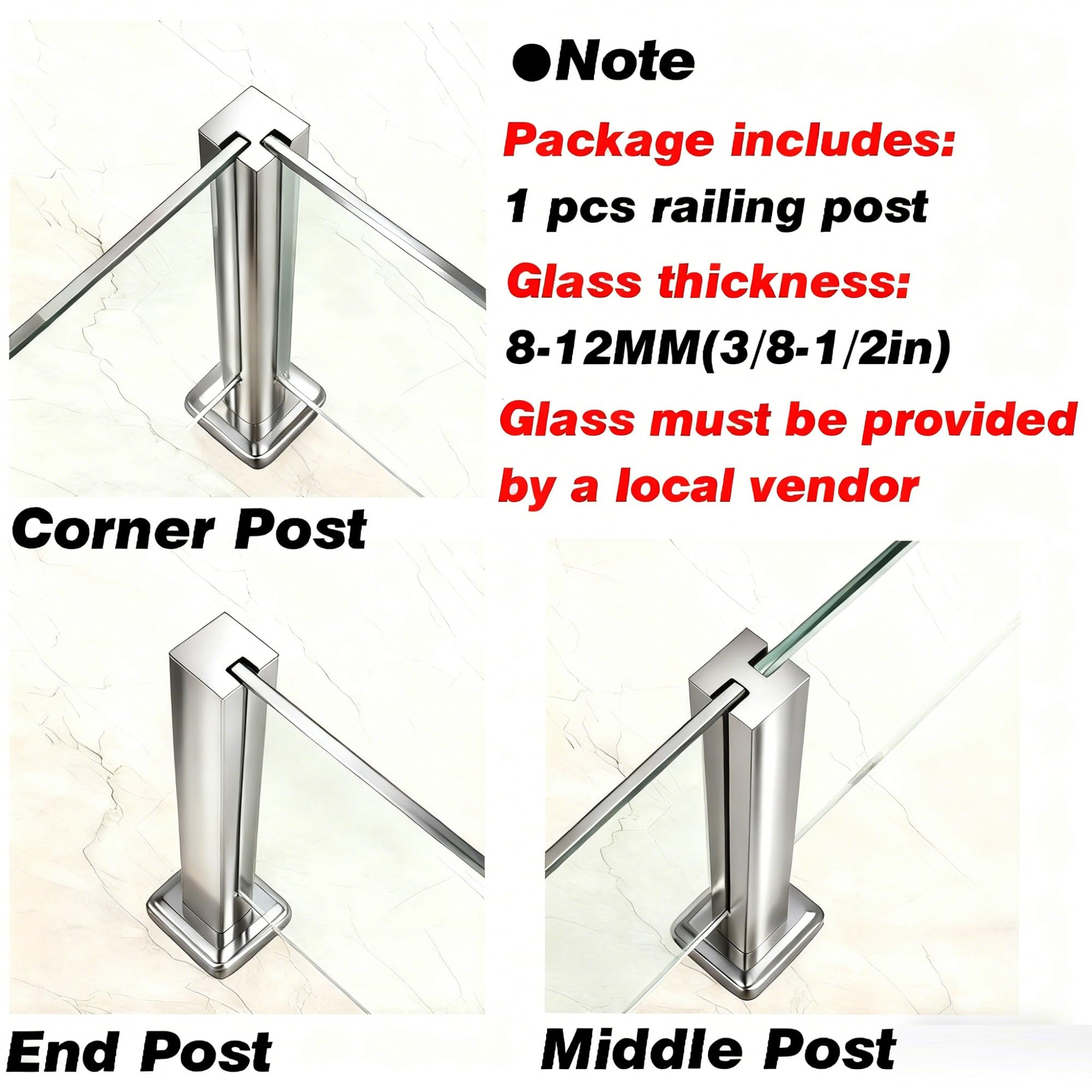 HeavyDu - Sistema de soporte de poste DuRailing de 65 cm para paneles de 10 mm, seguro y resistente para exteriores para patios y construcciones comerciales