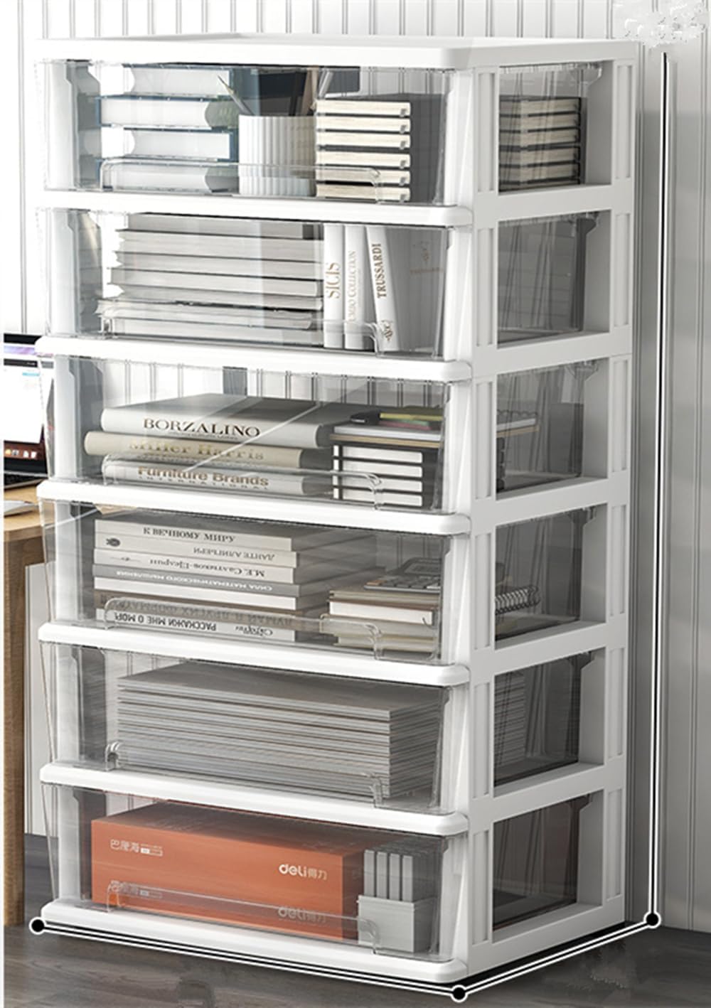 6 Storage Drawer Cart Rolling Organizer Cart, Clear Plastic Medium Home Organization Storage Container Tower for Closet, Living Room, Hallway, Dormitory