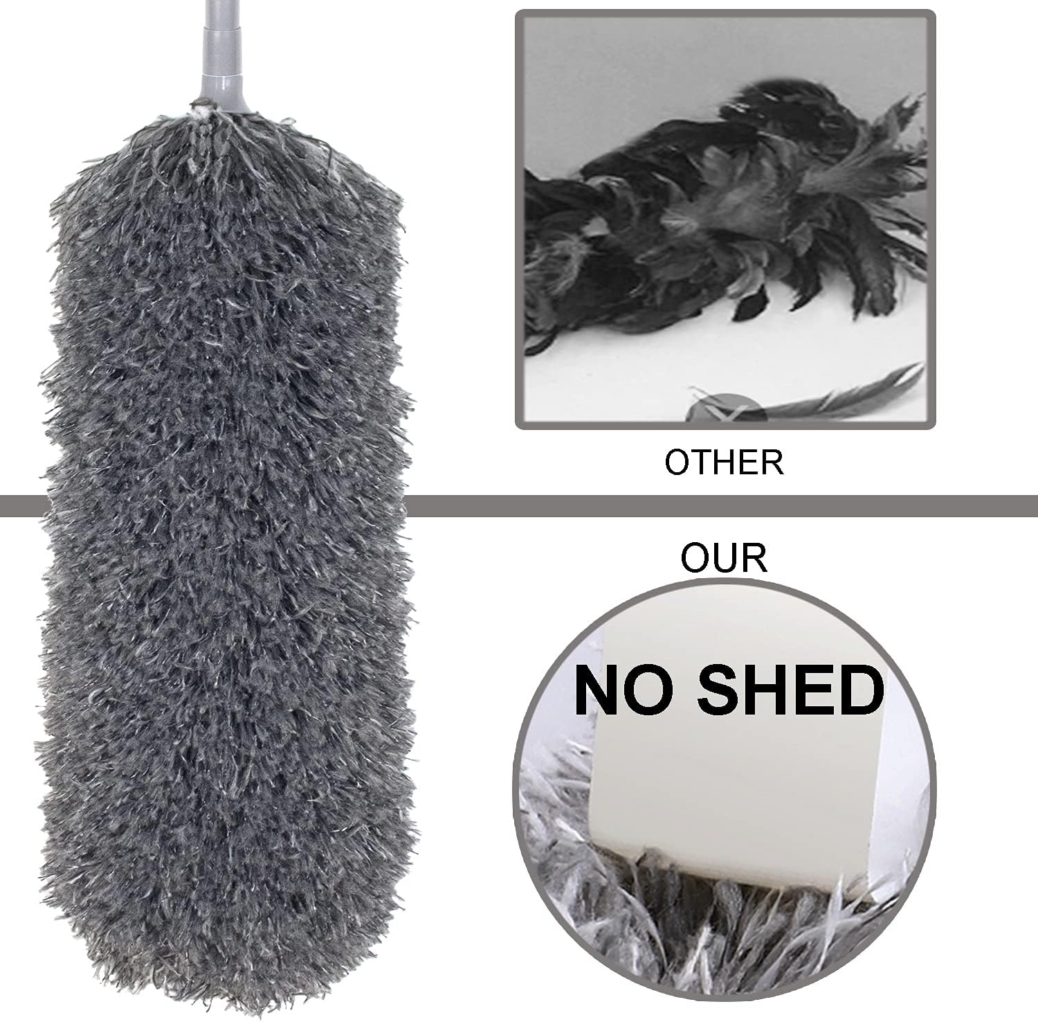 Microfiber Feather Duster with Telescoping Extension Pole/Hypoallergenic Dust Cleaner/Bendable Flexible Cleaning Head/Extendable Tool for Ceiling Fan,Gap… (Black)