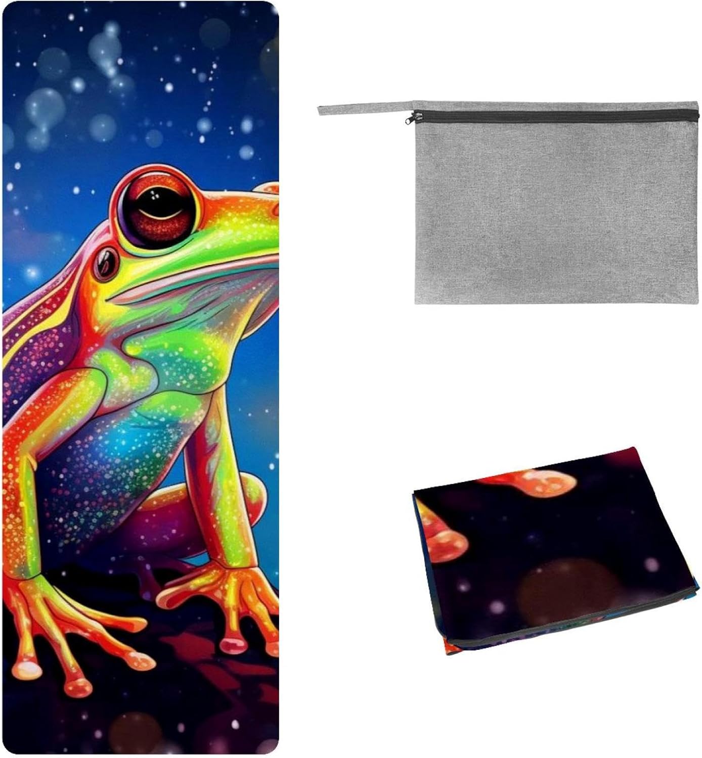 Yoga Towel, Galaxy Frog Pattern Non Slip Sweat Absorbent Hot Yoga Mat Towel for Hot Yoga, Pilates and Fitness - 72.8" x 26.8"