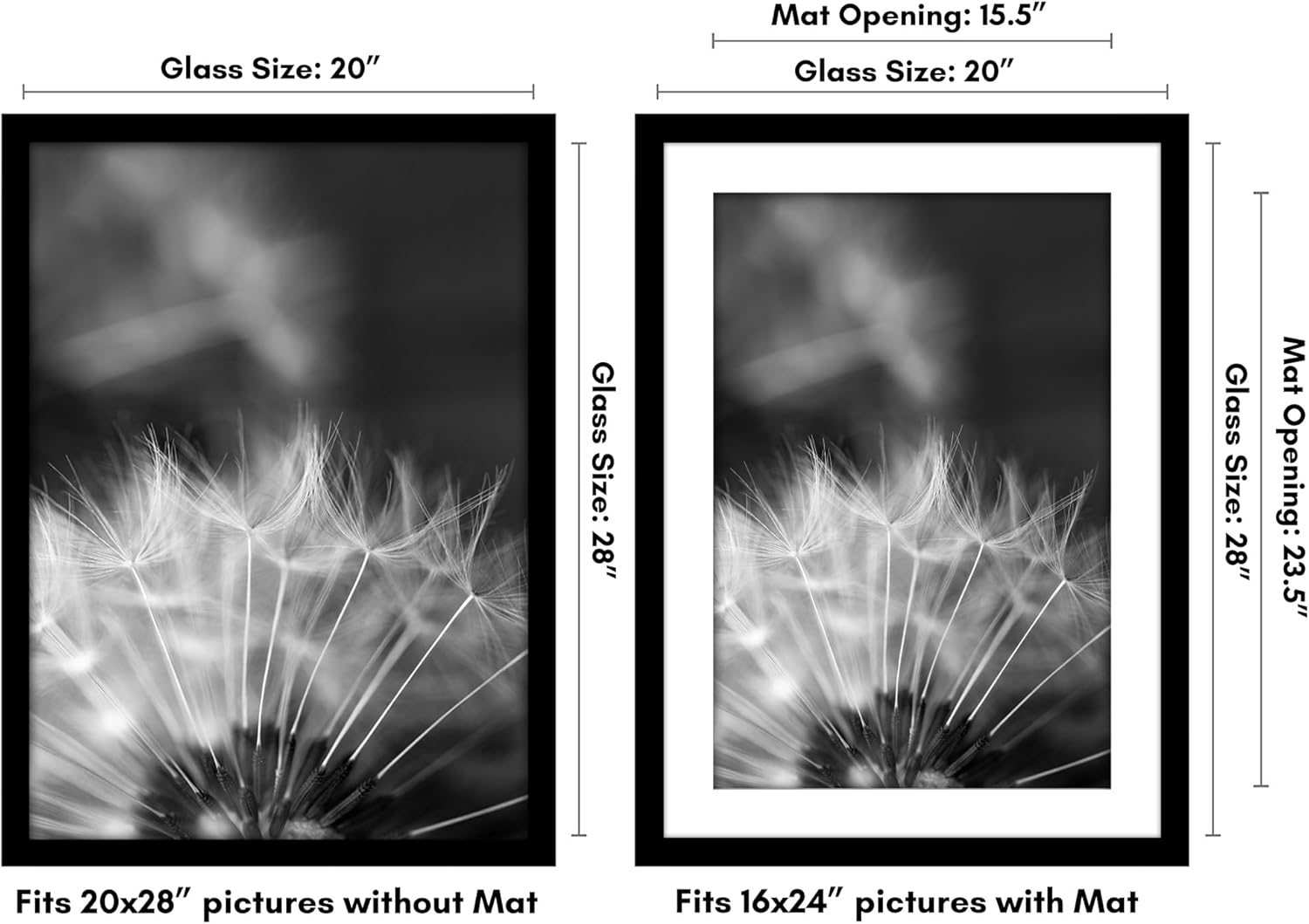 Americanflat 20x28 Picture Frame with Polished Plexiglass - Use as 16x24 Frame with Mat or Display 20x28 Photo Without Mat - Epic Collection - Wide Picture Frames for Wall Display - Black