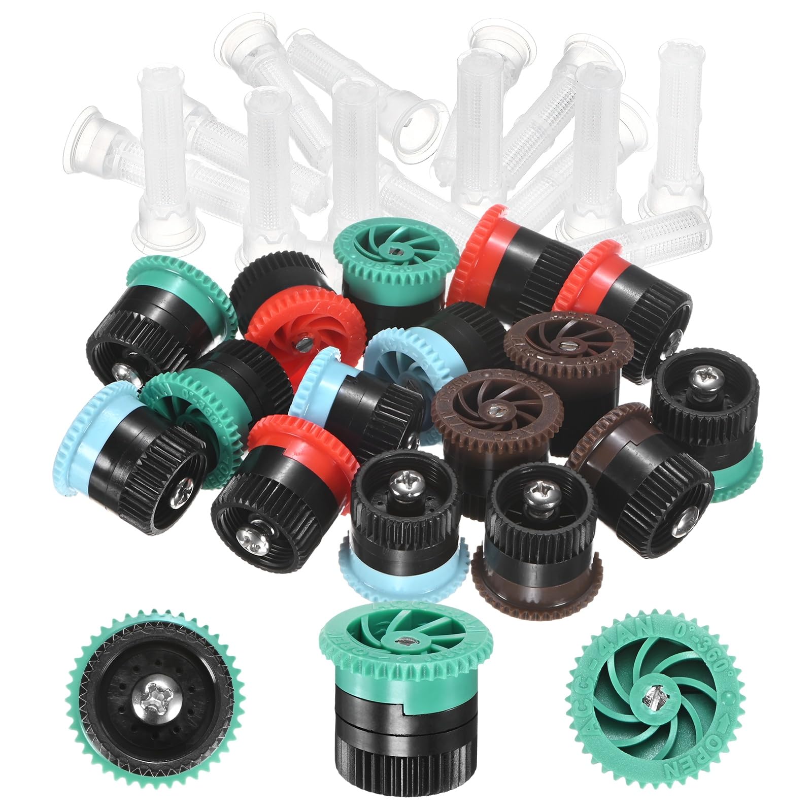 M METERXITY 1-Set 4A Variable Arc Nozzle, 0.94 In/2.4 cm Sprinkler Heads Replacement 3 to 10 Ft Radius with 16 Filter for Gardens/Lawns [4 Van,Mixing 4 Colors - C]