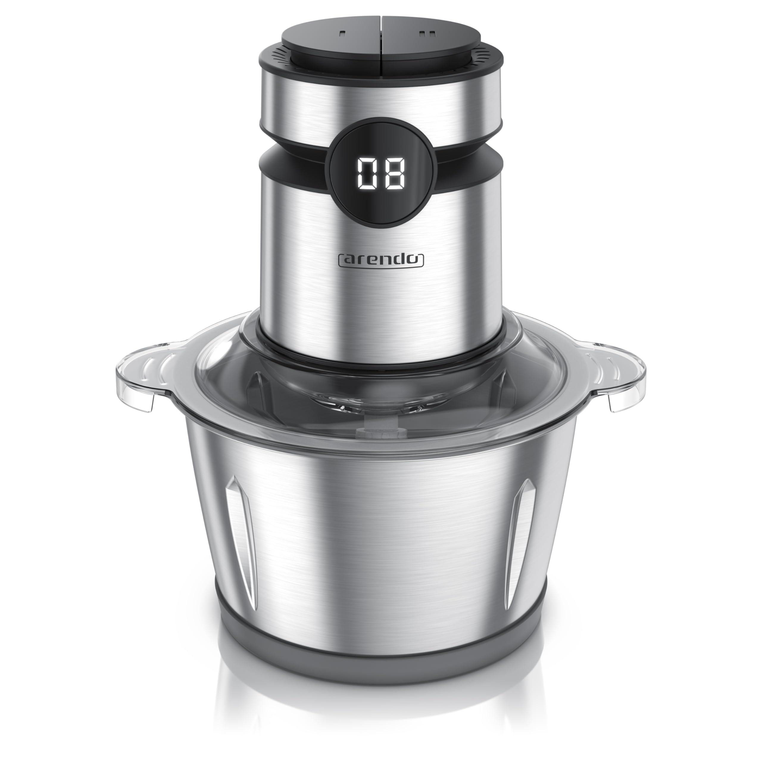 Arendo - Multi Zerkleinerer elektrisch Edelstahl – extra starker 500 W Motor – 2 L Fassungsvermögen – Universalzerkleinerer – mit Edelstahl-Mixbehälter – für Fleisch Nüsse Obst Gemüse u.v.m.