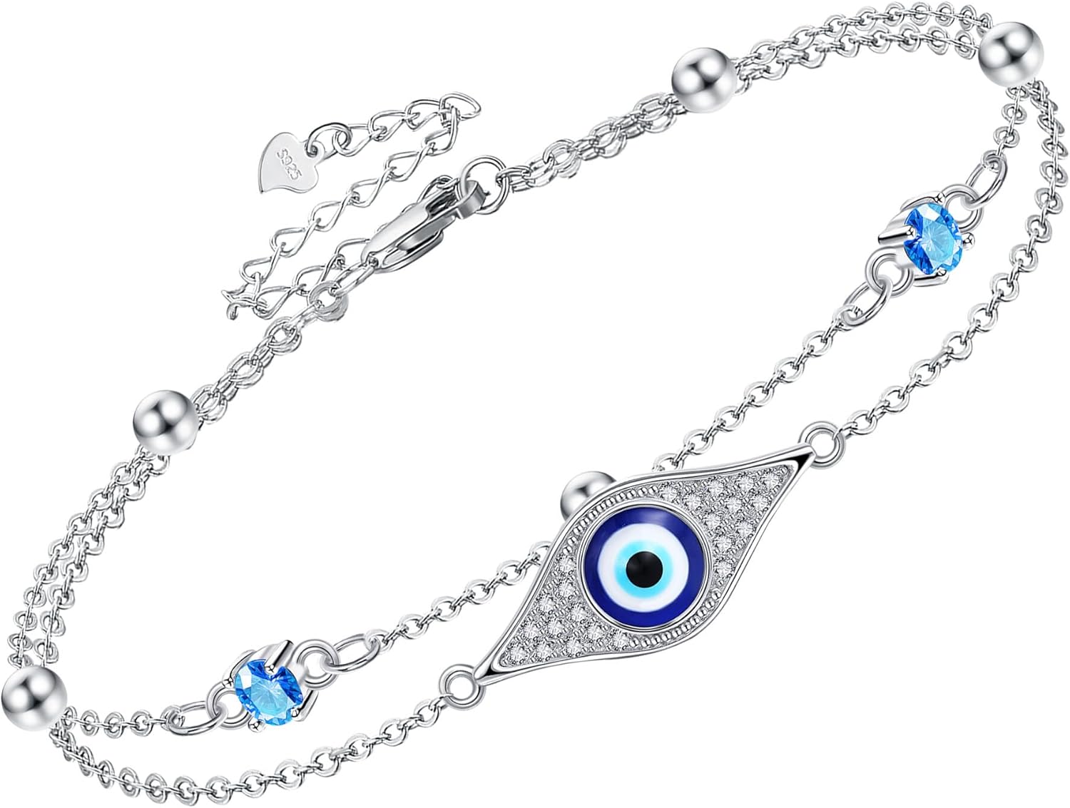 Evil Eye Bracelets S925 Sterling Silver Blue Evil Eye Bracelet Double Layered Protection Jewelry For Women Gift Mal De Ojo