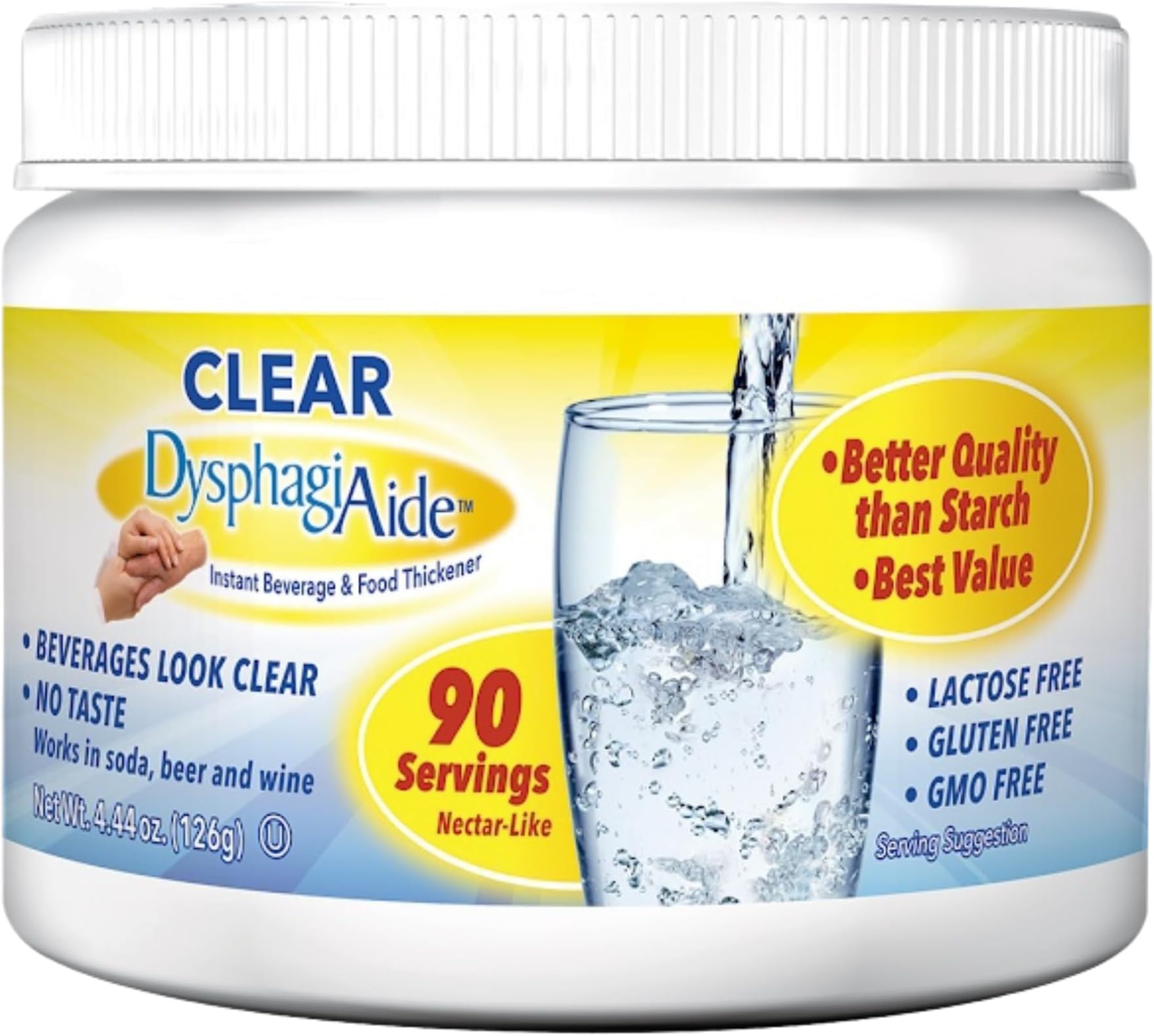 Clear DysphagiAide Thickener Powder, Instant Thickener for Liquids and Food (4.4 oz, 90 Serving), Liquid Thickener for Dysphagia, Drink Thickener and Water Thickener, Nectar Thick Consistency & Honey