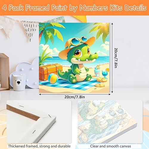 Miniatura 37 de EOBROMD Mrine Life - Paquete de 4 kits de pintura enmarcada por números para niños, kits de bricolaje para niños de 4 a 8 a 12 años, pintura sobre