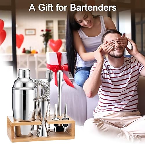 Miniatura 7 de BRIOUT Juego de coctelera de 8 piezas, incluye soporte para Martini Shaker Jigger Strainer Muddler Mixer Spoon Verter, accesorios de bar para el