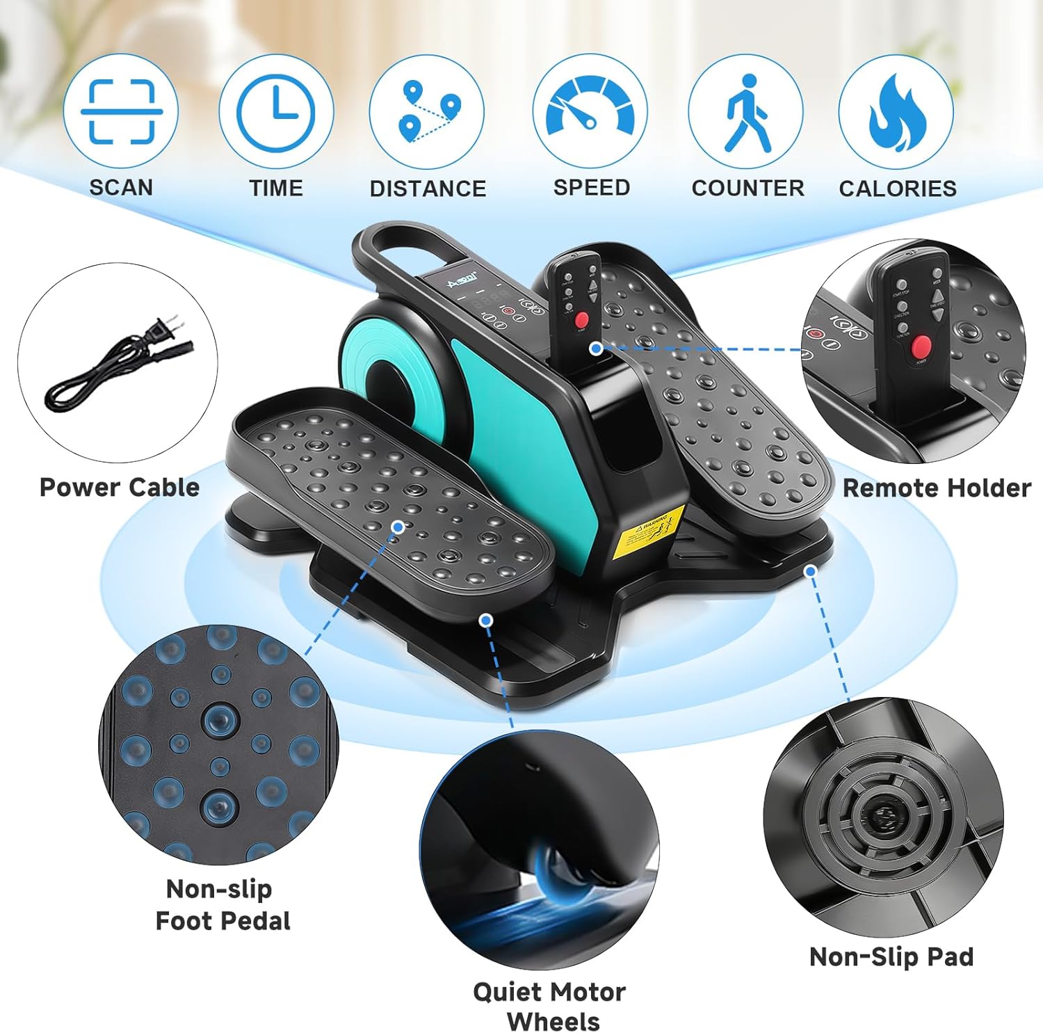 Under Desk Elliptical Machine, Leg Exerciser for Seniors Adults, Adjustable Speeds Elliptical Trainer with Remote, Quiet & Portable Mini Seated Pedal Exerciser for Home Office Use