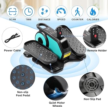 Under Desk Elliptical Machine, Electric Seated Pedal Exerciser with Remote Control and LCD Display, Mini Stepper for Exercise Workout, Adjustable Speeds Leg Exerciser for Seniors and Adults
