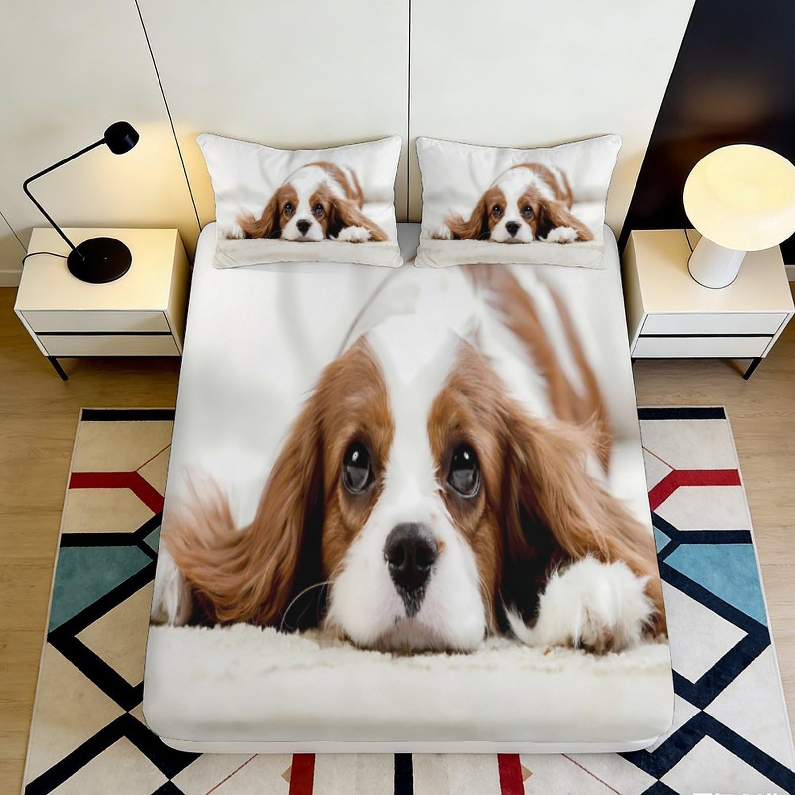 3D Printed Puppy Pattern Fitted Sheet Microfiber Deep Pocket Non-Slip Bedroom Bedding Puppy Mattress Fitted Cover for Adults 200x200x25cm 90x200x25cm