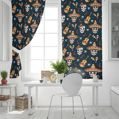 Miniatura 4 de FortuneHouse Blackout Curtains Thermal Insulated Mexican Skull Pattern Solid Pattern Metal Grommet Elegant Room Drapes Window Curtain for Bedroom