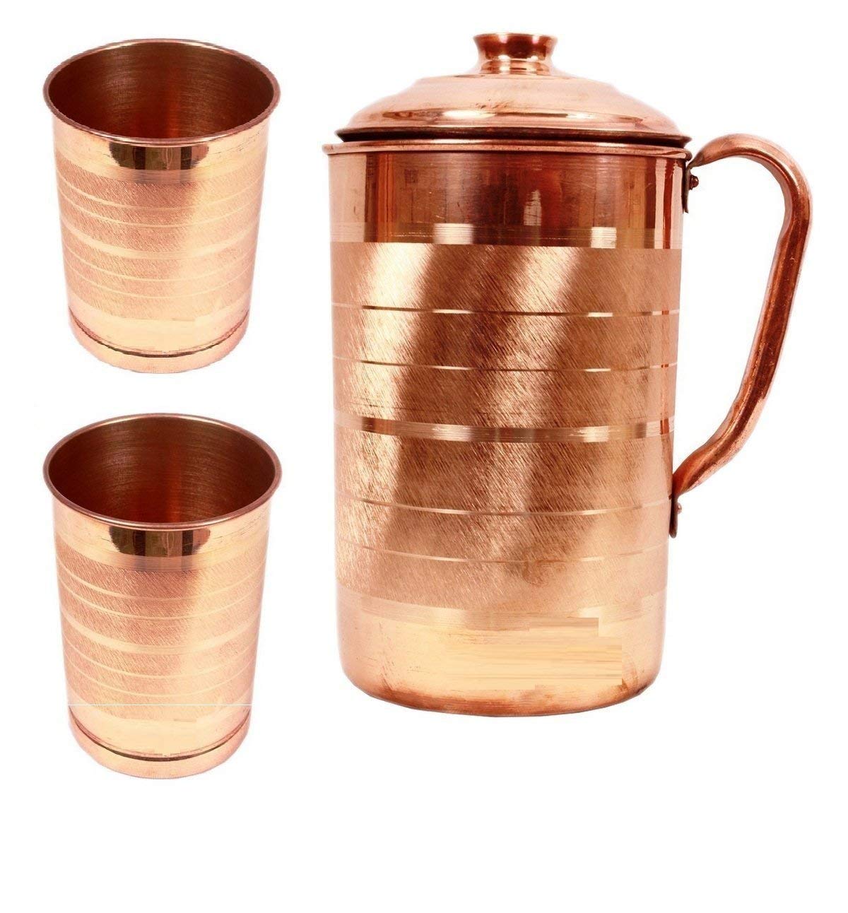 WHOLESALE J MART ( W J M )Wholesale J MART 100% Pure Copper Jug Pitcher for Storage Water & Serving Ware Good Health Benefits Indian Yoga (Copper Jug (1600ml),2 Glass(300ml) Free Dara Washing Powder