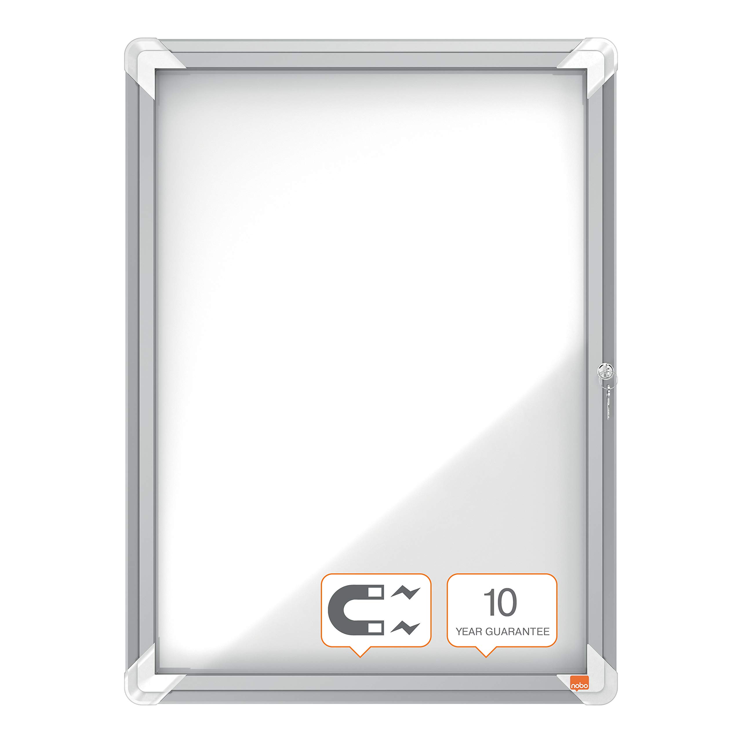 Nobo abschließbarer Schaukasten mit magnetischer Notiztafel, 4 x A4, Premium Plus, Weiß, 1902557