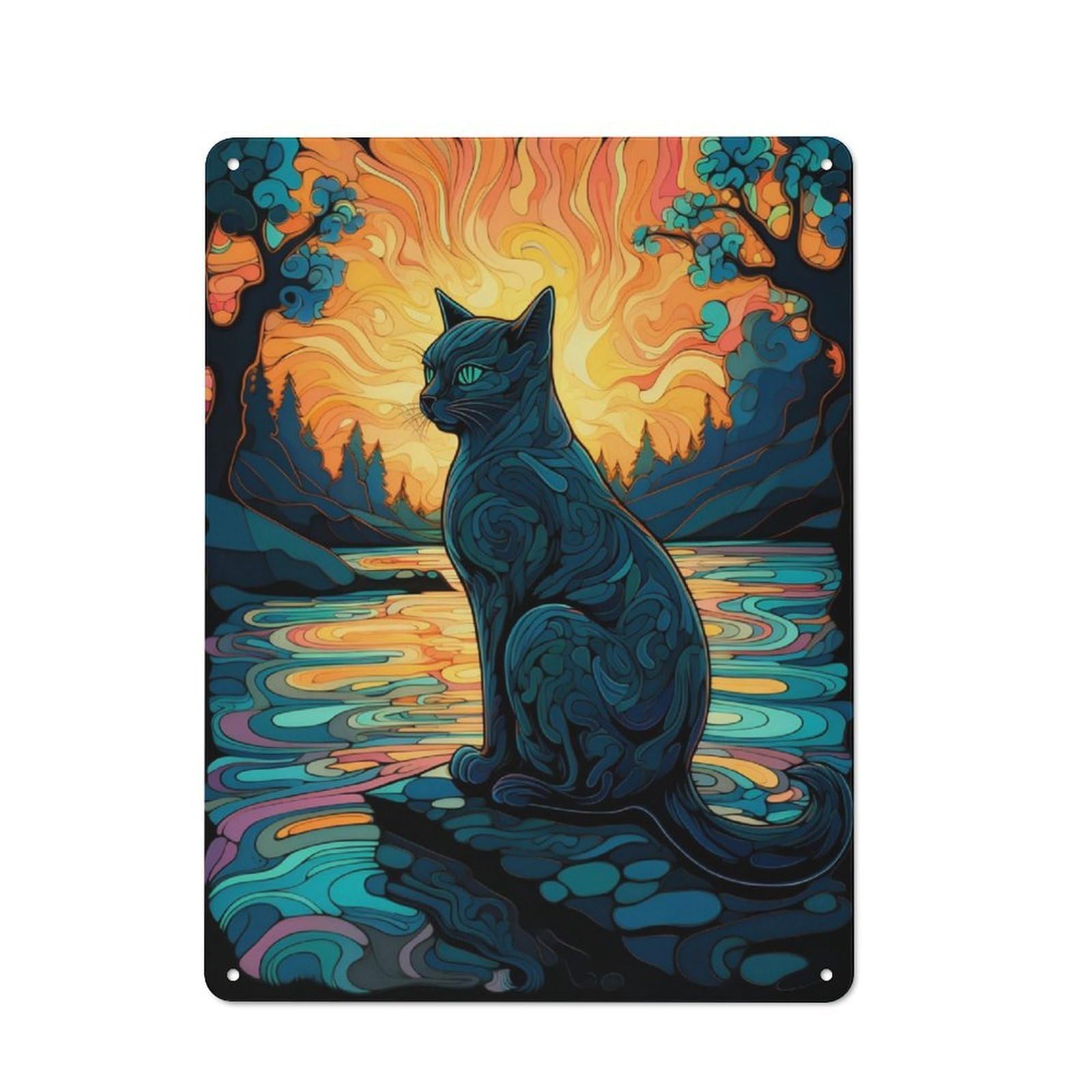 Junmoney Cat Mosaic Paiting Tin Wall Plaque 40X30cm With For Home Bar Wall, For Hosts Who Enjoy Retro Interiors