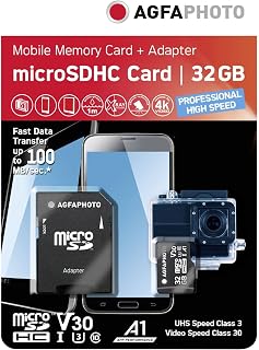 Agfaphoto 10615 32GB AGFA microSDHC Class 10 UHS-I U3 V30 A1 Memory Card