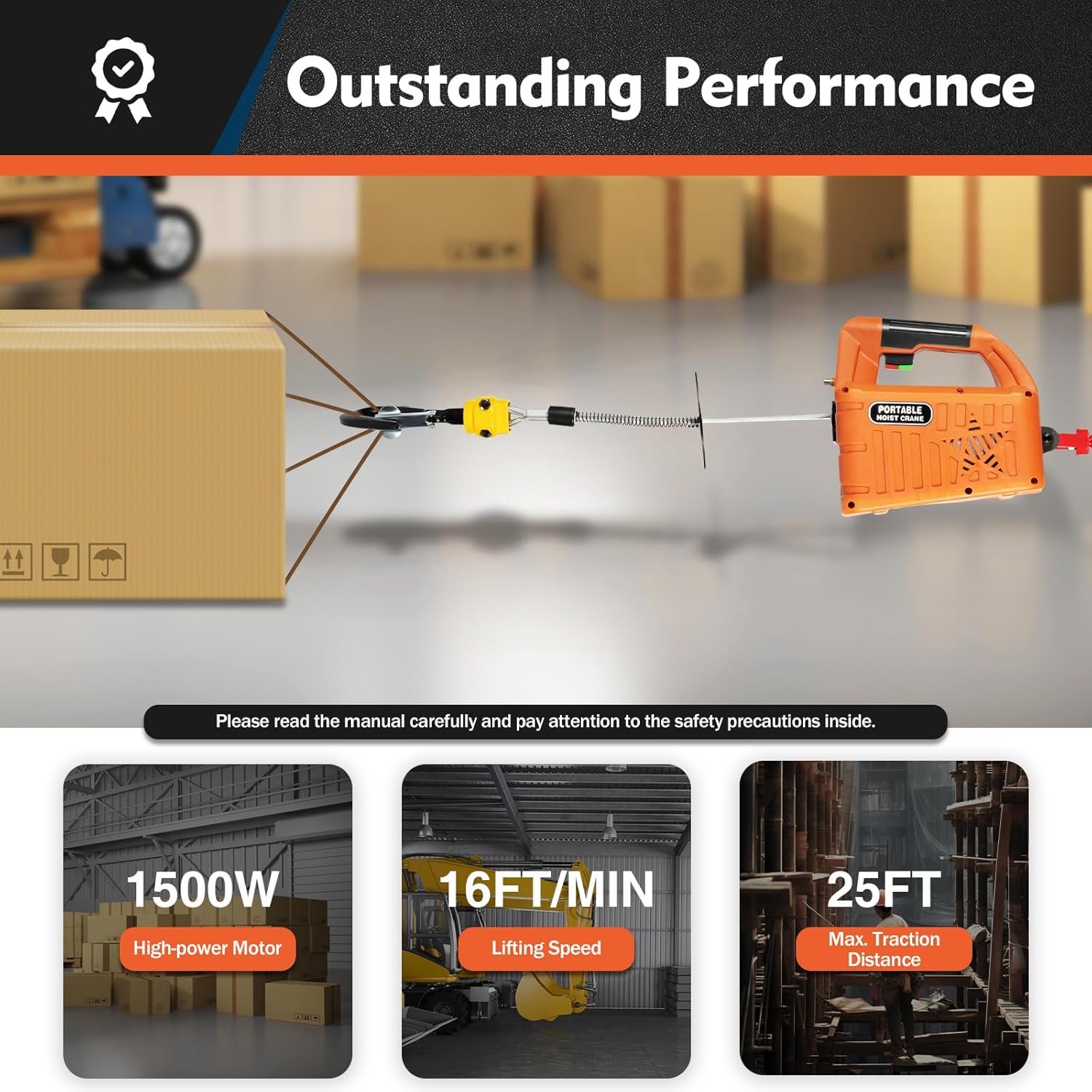 Electric Hoist Winch with Wireless Remote, 1100lbs Portable Electric Winch 110 Volt, 1500W Heavy Electric Chain Hoist, 16ft Lifting Height, Overload Protection for Lifting Towing