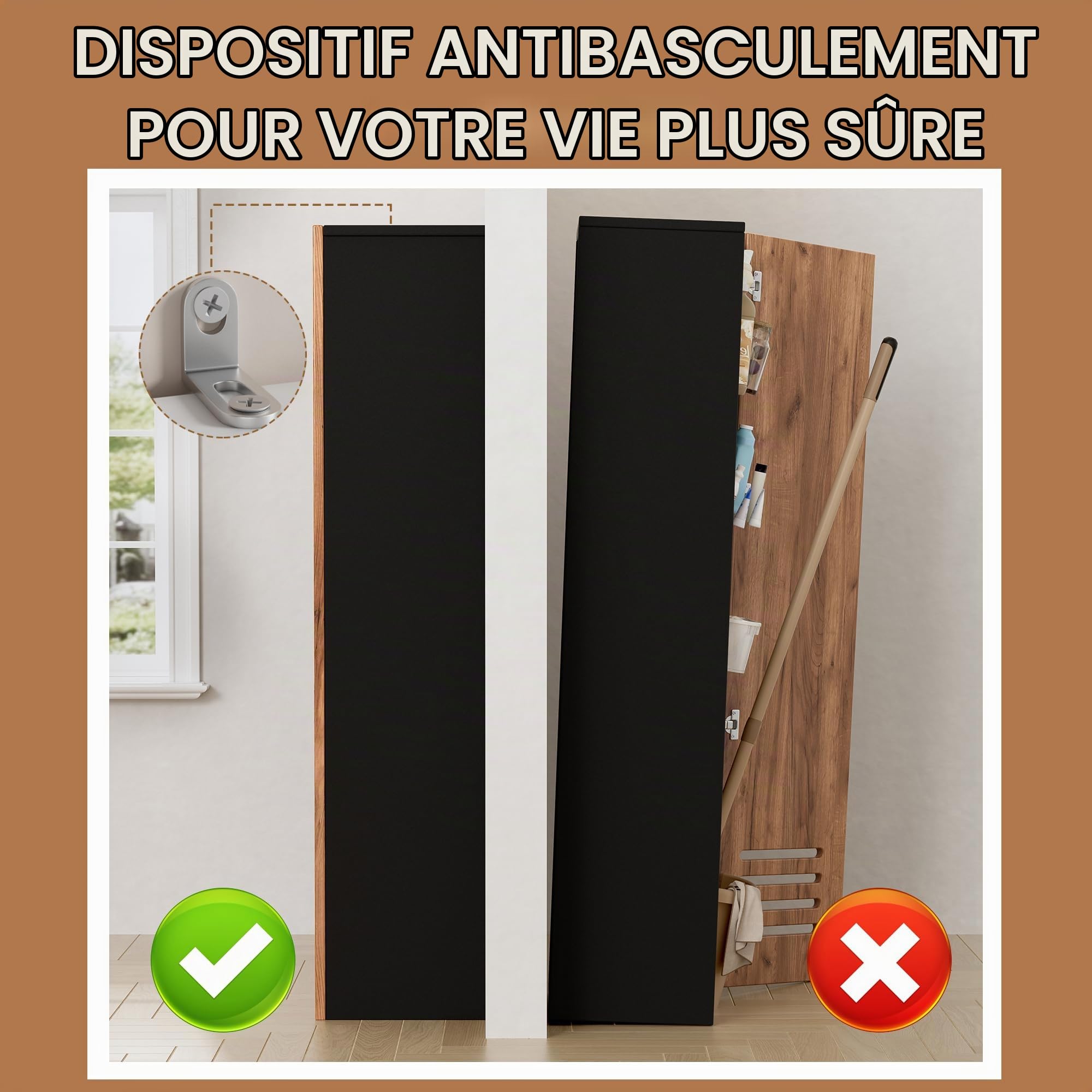 MSFE Armoire de Nettoyage Placard à Balai Meuble Rangement,Armoire Multifonction Pratique pour Aspirateur Balai,Bois Meuble de Rangement Produit d'entretien,40 cm de Large,160 * 40 * 30cm,Noir&Chêne
