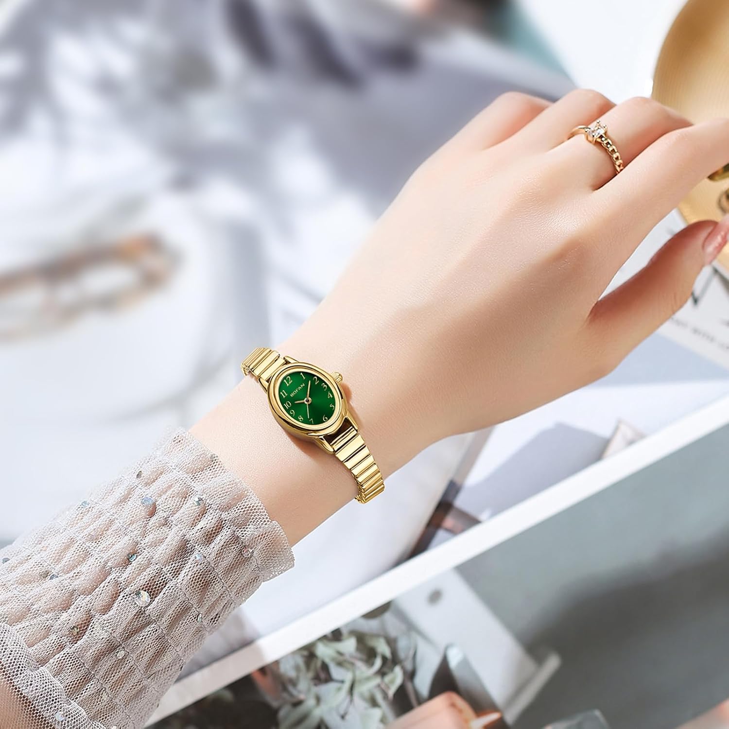 BOFAN Small Gold Watches for Women Easy Read Ladies Quartz Wrist Watch with Stainless Steel Expansion Band,Waterproof. - Image 5