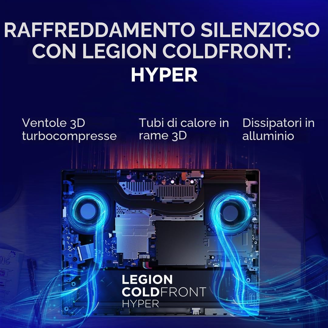 Lenovo Legion 5 Gen 10 Gaming Laptop IA 15,1 pollici WQXGA OLED (Intel Core i7-13650HX, NVIDIA GeForce RTX 5070, 32 GB RAM, SSD 1TB, Wi-Fi 7, senza sistema operativo), tastiera RGB spagnola nera