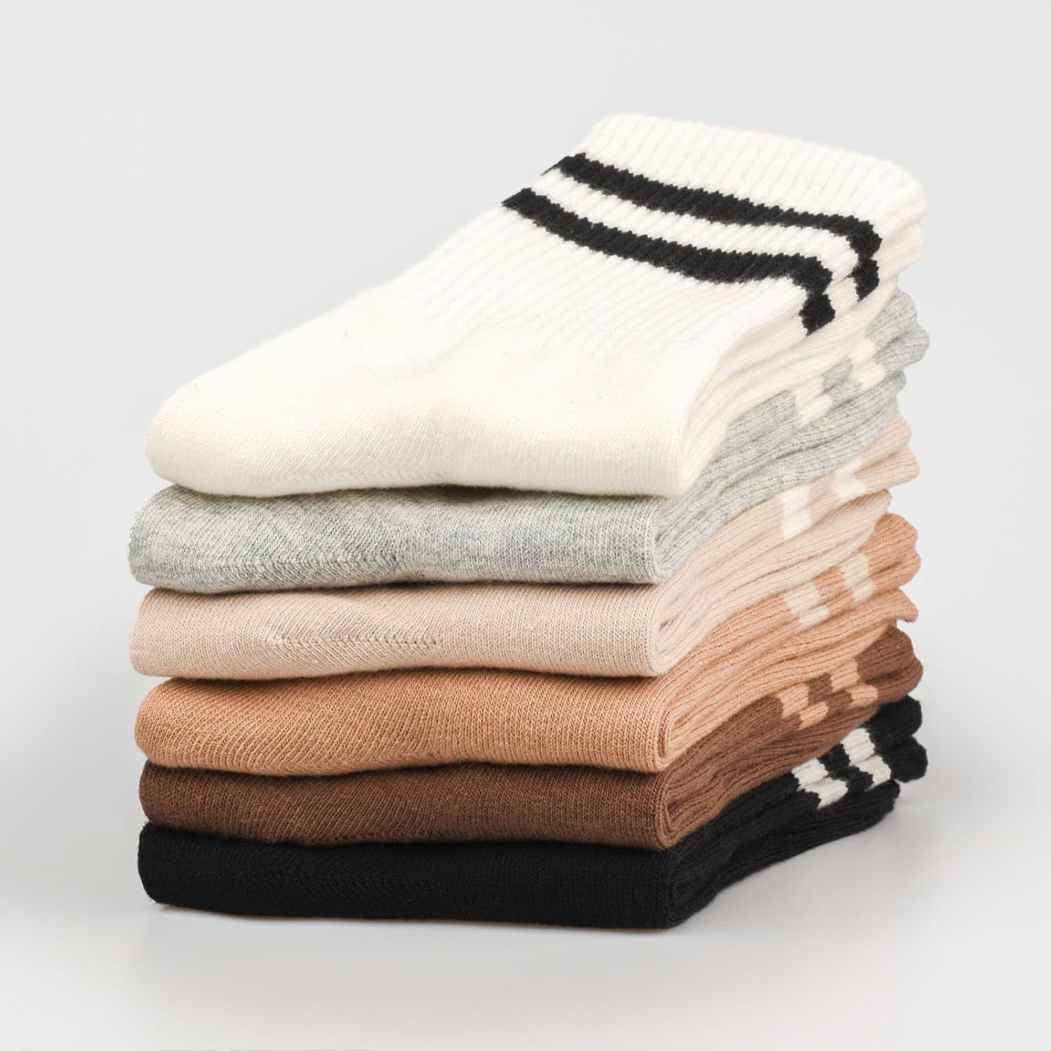 6 Pairs Women Crew Socks, Above Ankle Socks for Women, Athletic Style Cotton Casual Womens Socks