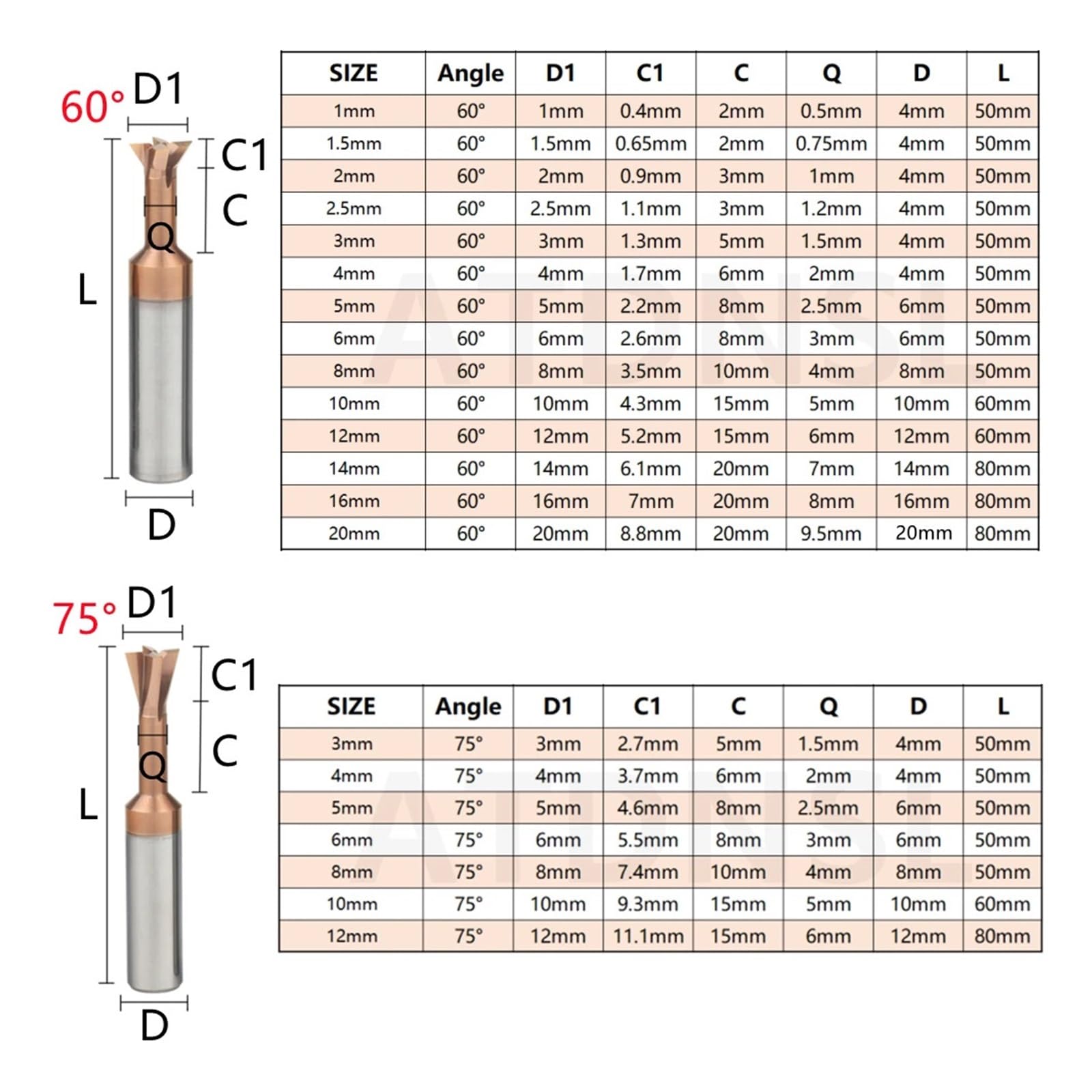 Frezowanie jaskółczego ogona 30 45 60 75 stopni 1 mm-20 mm Narzędzie do rowków teowych Frez trzpieniowy z węglika spiekanego Fazowanie 4 szt.(10mm,30 Degree)