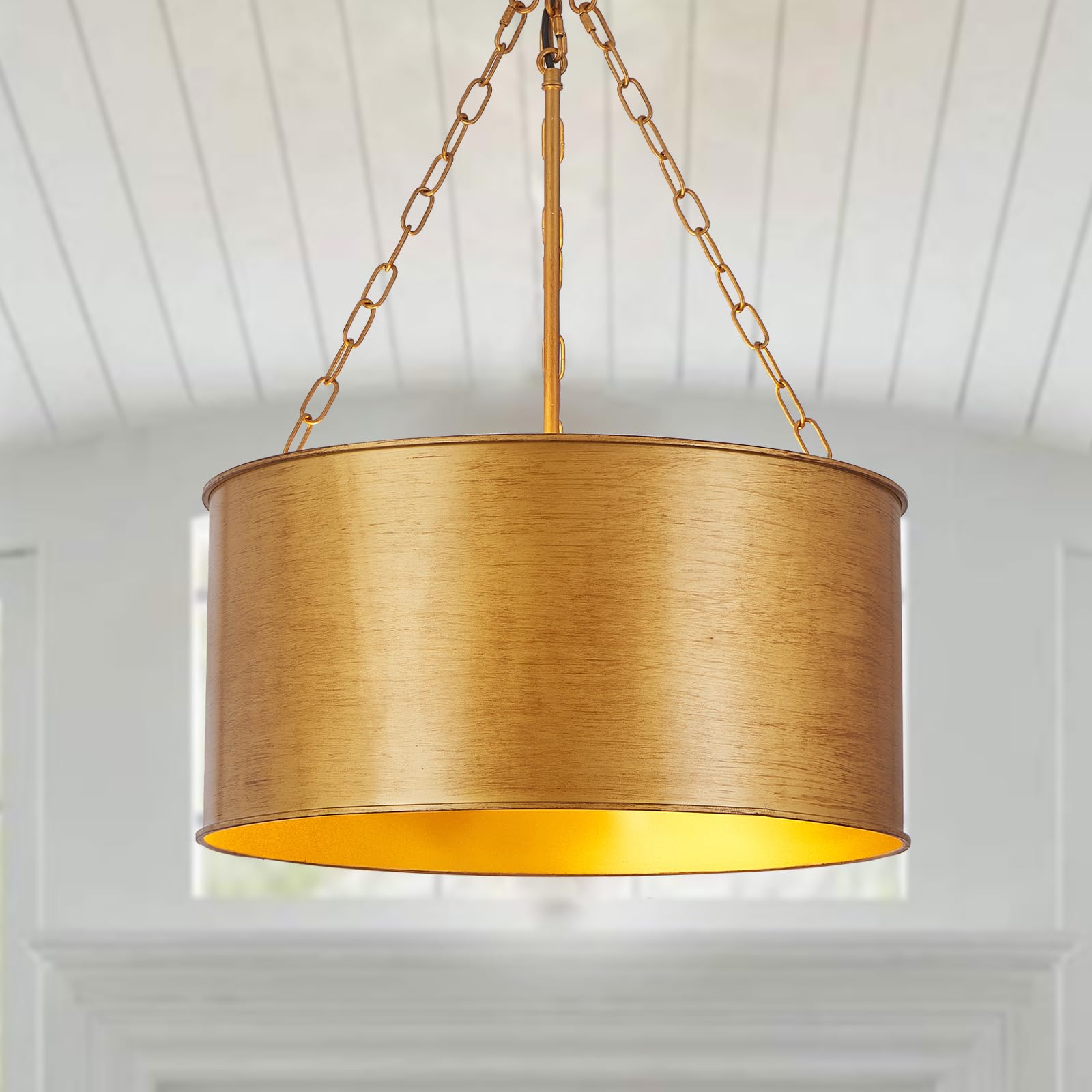 Depuley 3-Light Drum Farmhouse Chandelier, 19.2In Rustic Round Chandelier with Adjustable Chain, Hanging Pendant Light Fixtures for Dining Room Foyer Kitchen Lighting (Bulbs Not Included)
