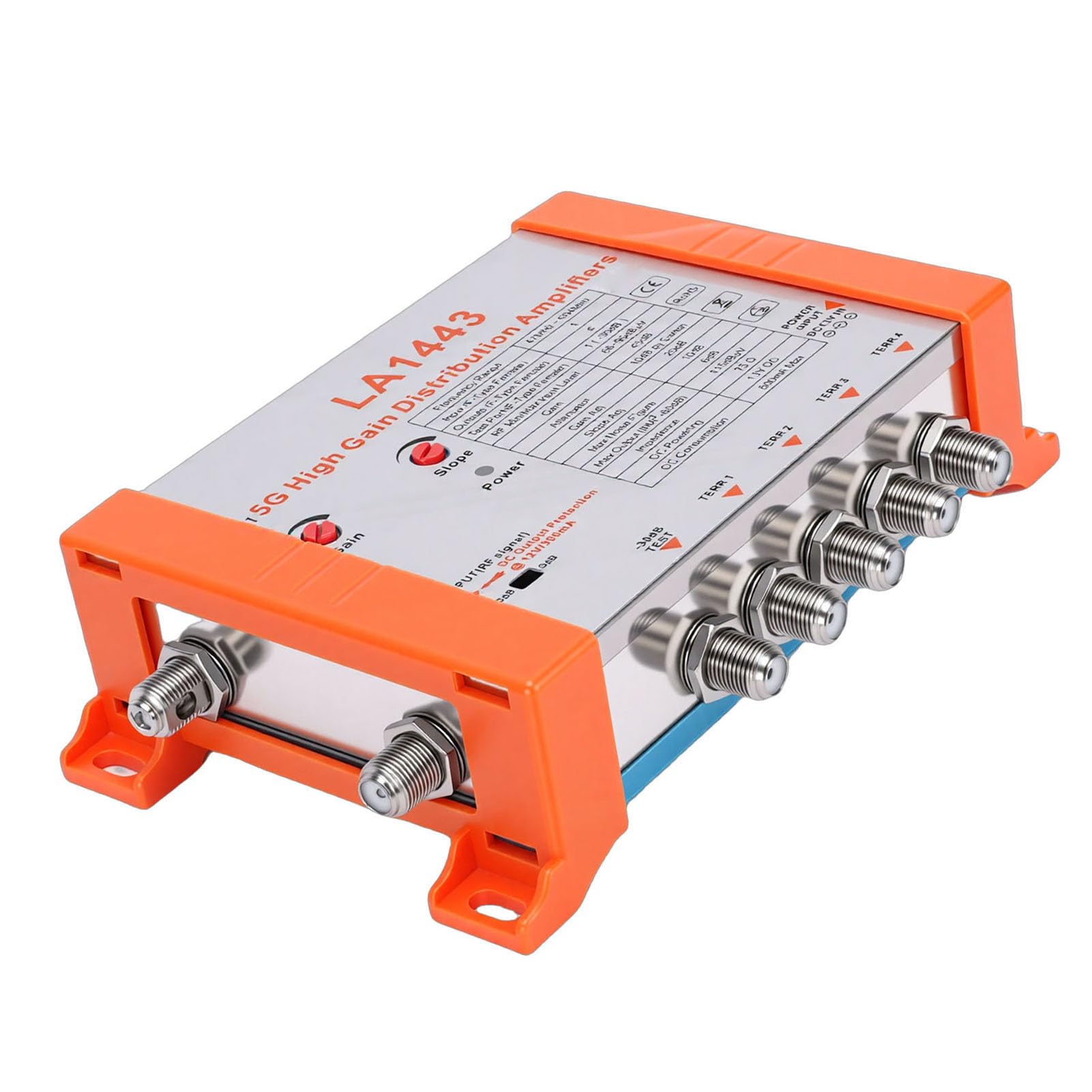 LICAEVEY Amplificatore di Distribuzione, 1 Ingresso 4 Uscite Amplificatore di Segnale TV con Guadagno 45dB Filtro 5G LTE per di Cavi Antenna TV Multiple (Spina Europea)