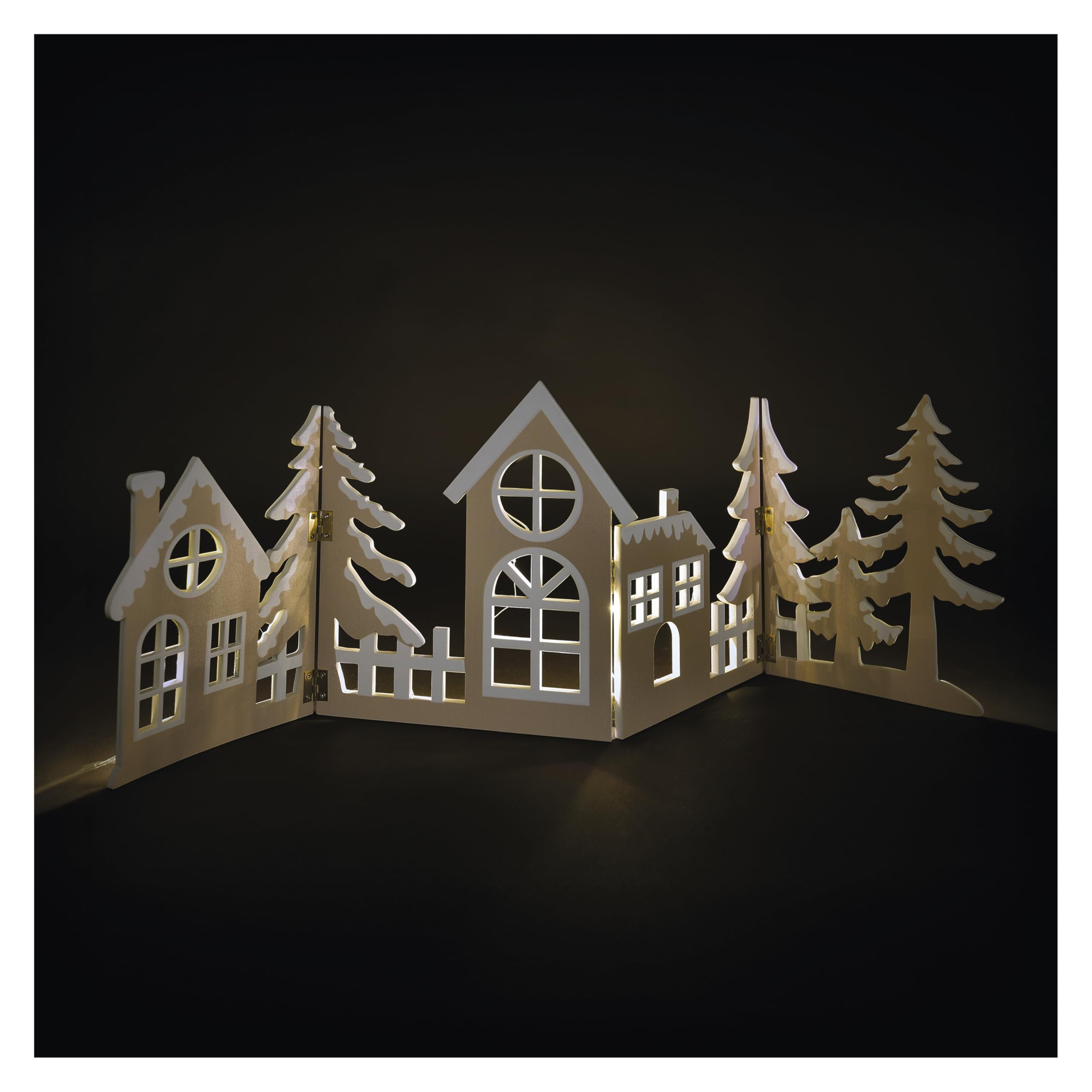 EMOS - LED Wooden Village, Foldable - Wooden Decoration with Village, Warm White - 6/18h Timer, 30cm Cable, Battery Operated (2X AA) - Lifetime 10000 Hours - for Indoor use - Natural Wood