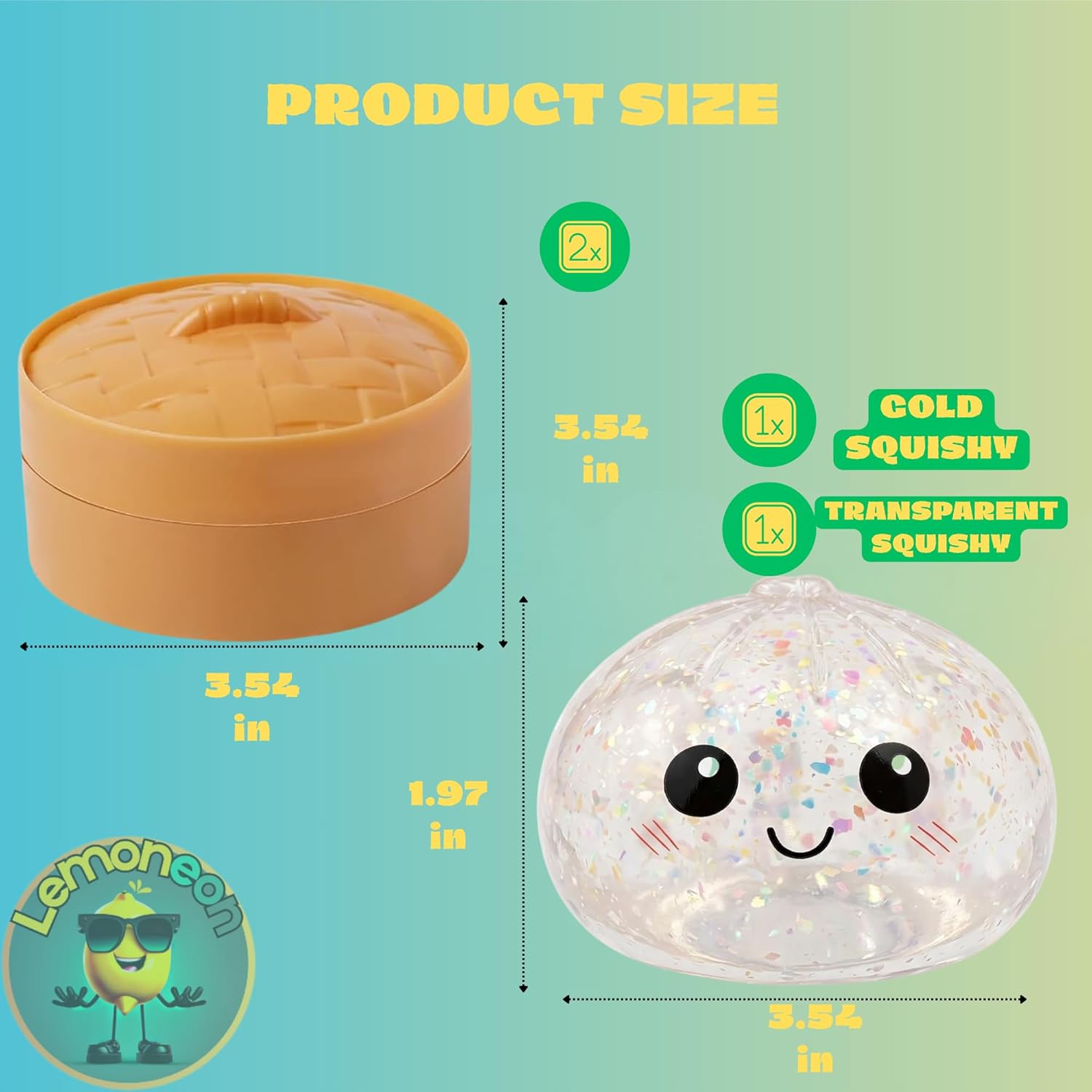 Glitter Dumpling Squishy Mystery Box 2 Pcs - 2026 Upgraded Dumplings Squishes for Adults Teens Squeeze Easter Basket Stuffers & Stocking Stuff Smiling White and Gold