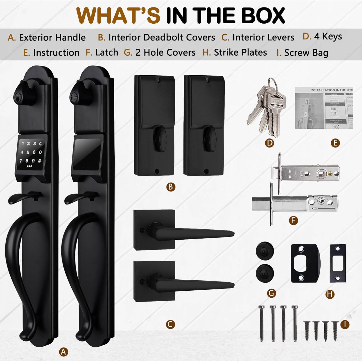 Keyless Entry Door Lock with Handle Set, Electronic Smart Exterior Door Handleset with Keypad, Left Hand