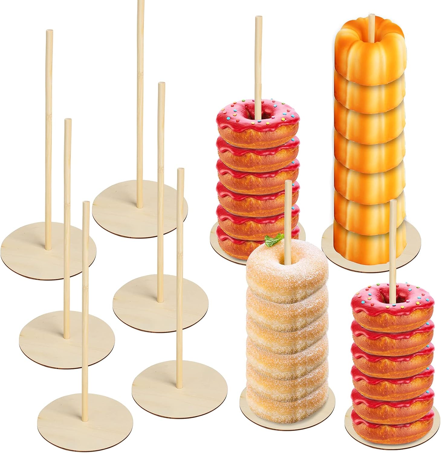Zsxdc 6 Pieces Wooden Donut Bagels Display Stand Holder