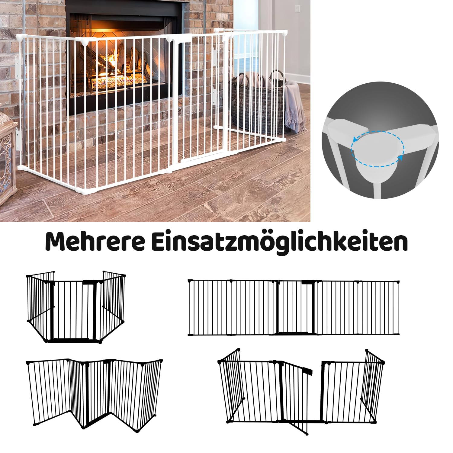 Fiqops Barriera di Sicurezza per Camino con Porta, 310 cm, in Metallo, con Porta di Sicurezza, Protezione per Bambini, 5 Elementi (66 x 75 cm)