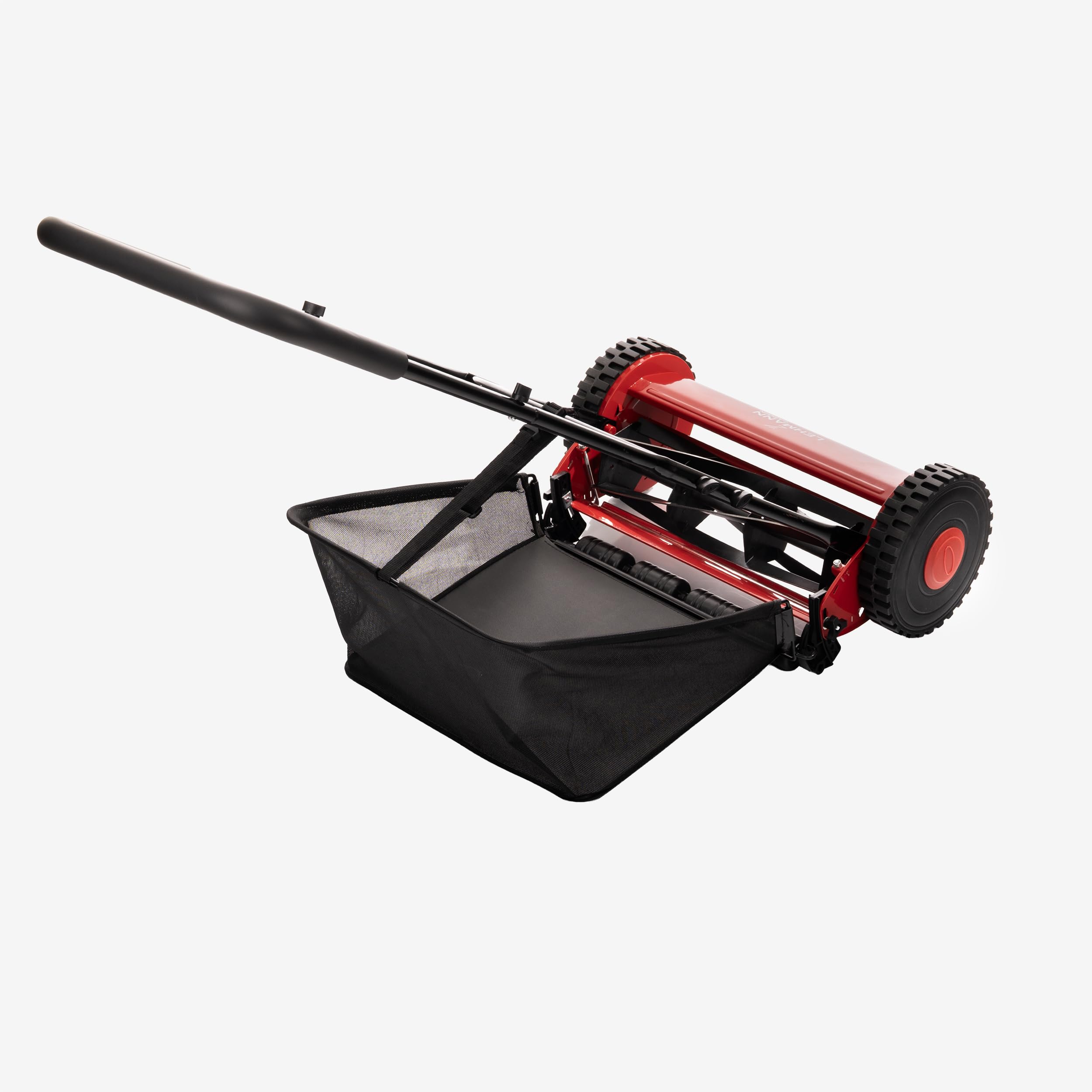 LEHMANN Tondeuse Hélicoïdale 40 cm avec bac 15 L – Tondeuse Manuelle pour pelouse sans électricité, mécanique avec 5 Lames, Hauteur de Coupe réglable 15–43 mm, poignée Pliable