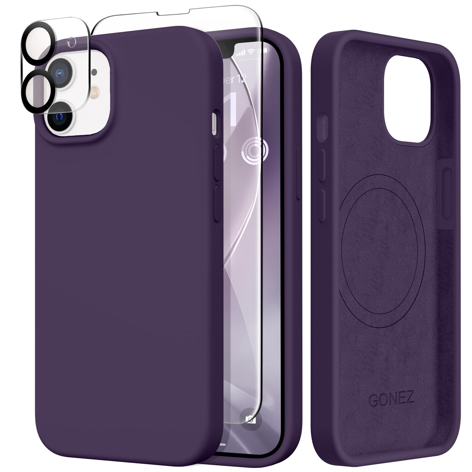 GONEZ Magnetic for iPhone 12/12 Pro Case, Silicone Cover Deep Purple