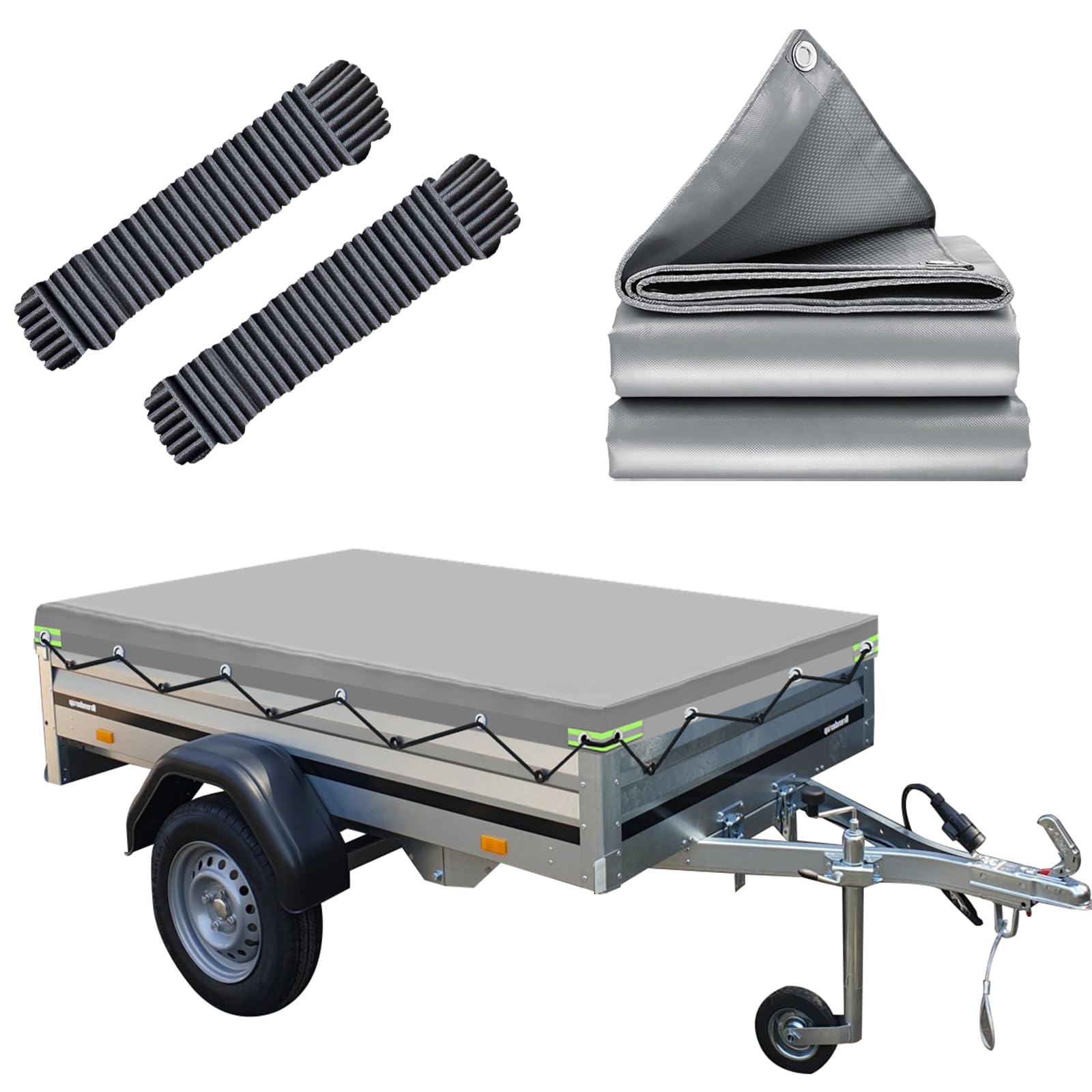 Telo Rimorchio, 212x123x7.5cm Telo Impermeabile Esterno, Telone Rimorchio con corda elastica, Ideale per Brenderup 1205 & KIPPI200 und 500kg/750kg/850kg 204x116cm Rimorchio