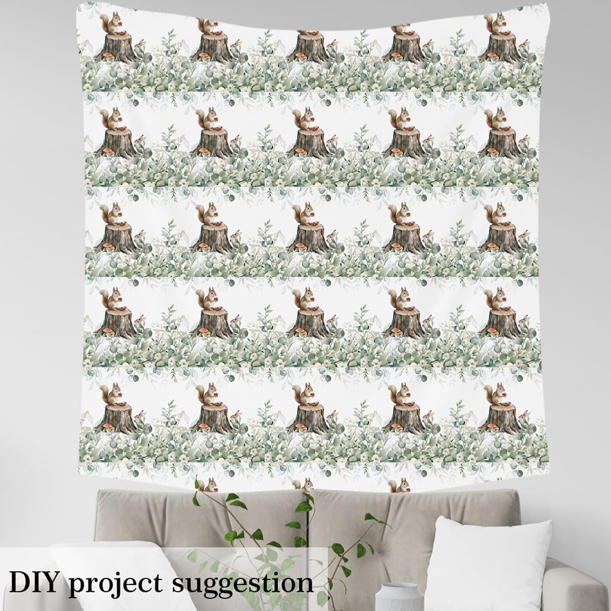 Erosebridal Hamster Decorative Fabric,Cute Kawaii Rabbit Fabric by The Yard,Jungle Mushroom Berry Upholstery Fabric,Watercolor Leaves Flowers Waterproof DIY Fabric for Quilting Sewing,3 Yards