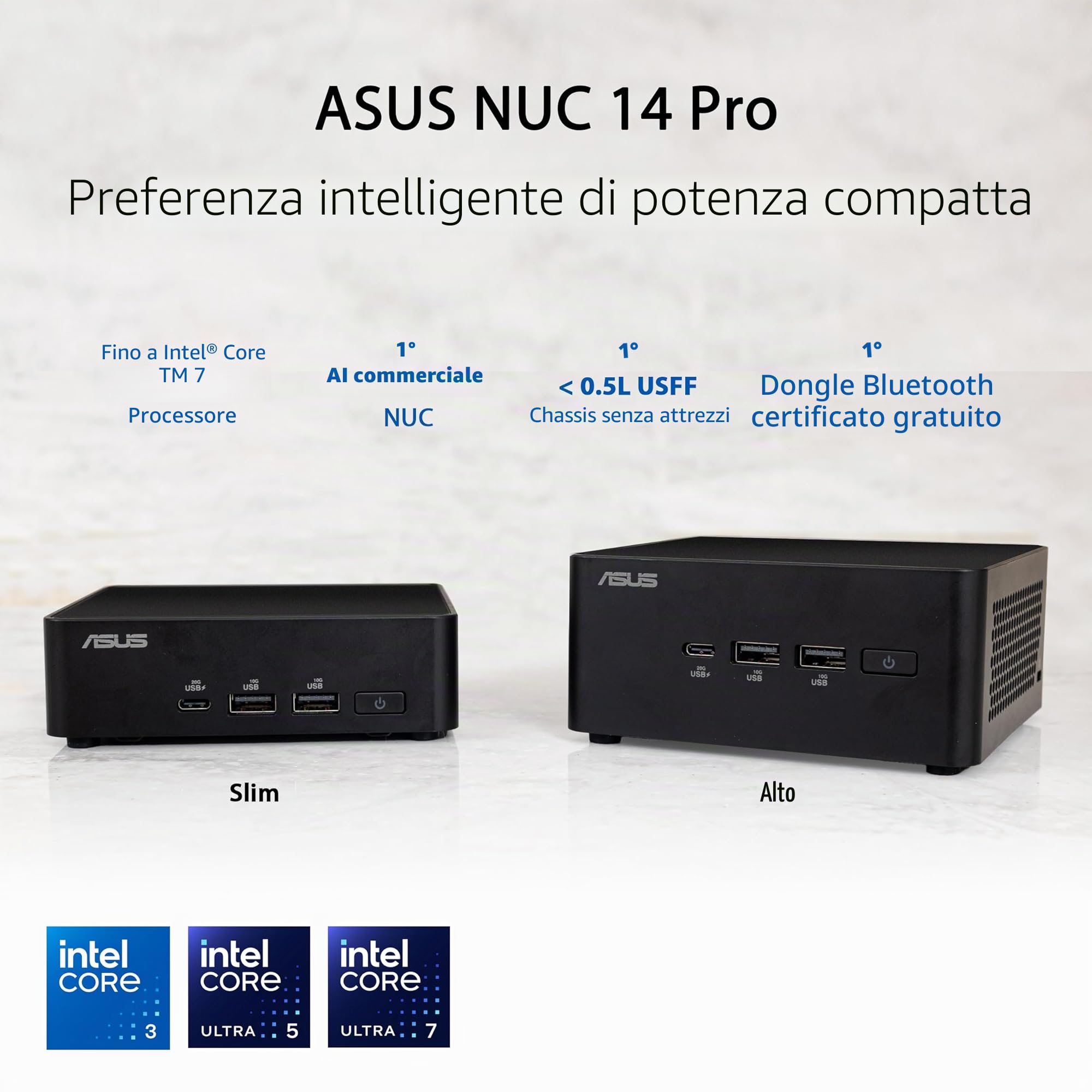 ASUS NUC 14 PRO, Intel Core Ultra 7 155H, RAM 96 GB DDR5-5600, Nero | SSD M.2, Scheda Grafica Intel Arc, Wi-Fi 6E, Bluetooth 5.3, Compatibile con Windows 10 e Windows 11 Home