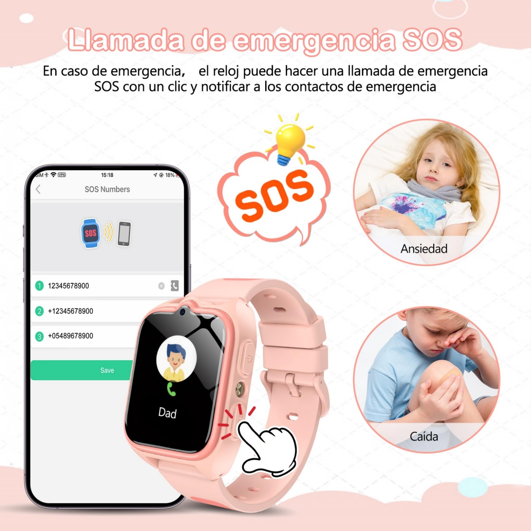IOWODO 4G Reloj Inteligente Niño, Smartwatch Niños con GPS y Teléfono,Videollamadas, SOS, Mensajes, Modo Escuela, Linterna LED, IP68 Impermeable, Regalo y Juguete para Niños