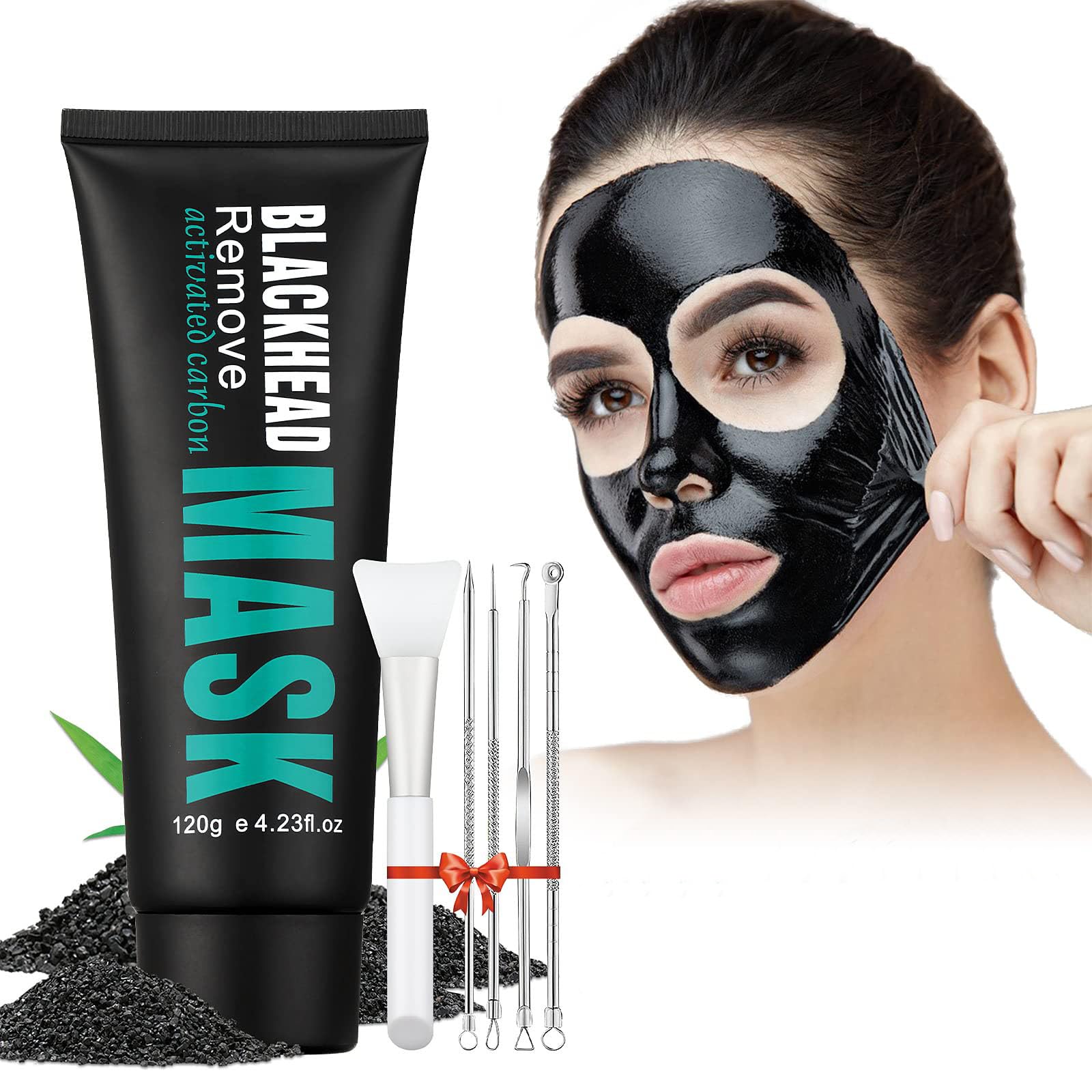 Peel Off Face Mask, Blackhead Remover Mask Activated Charcoal Black Mask, Purifying Blackhead Mask Peel Off Face Mask, for Nose Pores Acne Blackhead Facial Mask with, Brush and Pimple Extractor Tools