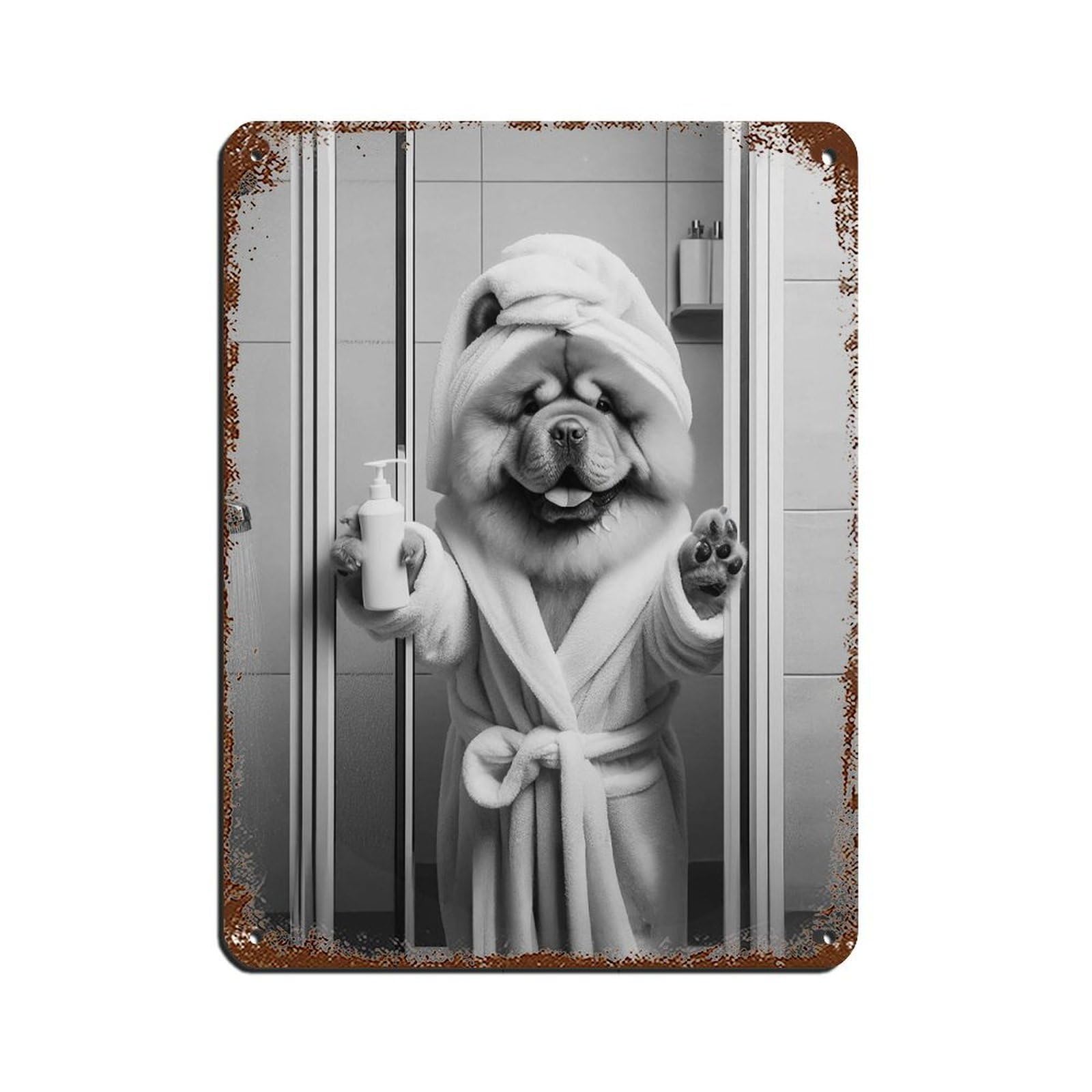 Lxwnze 30L X 40W Cm Chow Chow Dog Bathroom Art Poster Tin Sign Vintage Metal Pub Club Cafe Bar Home Wall Art Decoration Poster Retro 12X16inch(30X40cm)