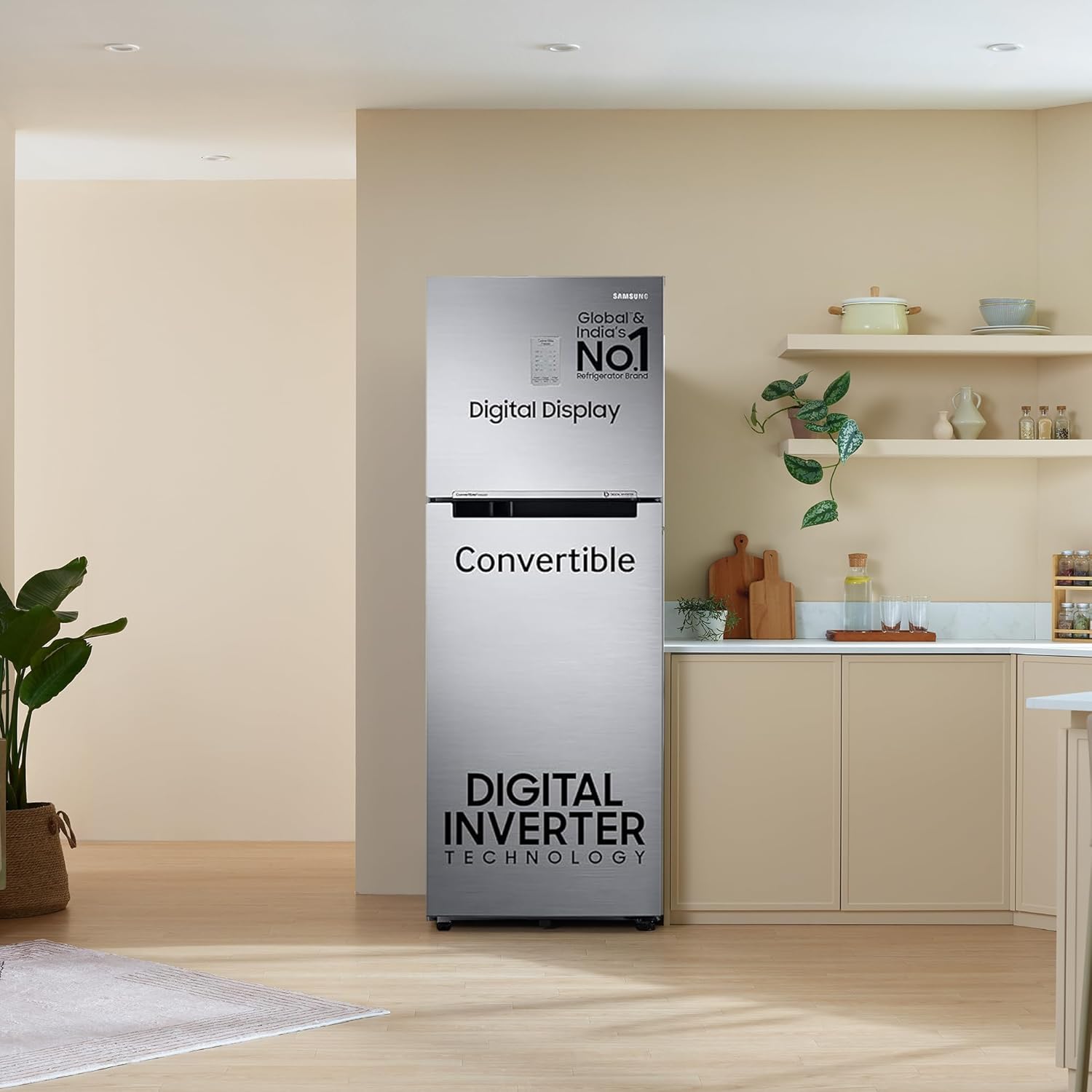 Samsung 236 L, 3 Star, Convertible, Digital Inverter with Display Frost Free Double Door Refrigerator (RT28C3733S8/HL, Silver, Elegant Inox) - Image 5