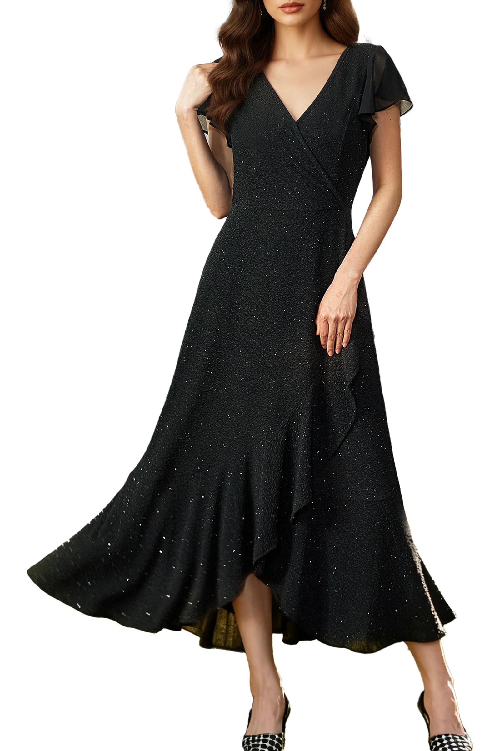 Black Formal Dresses for Women Gowns Evening Party Cocktail Dress Women Formal Party Dress V Neck Wedding Guest