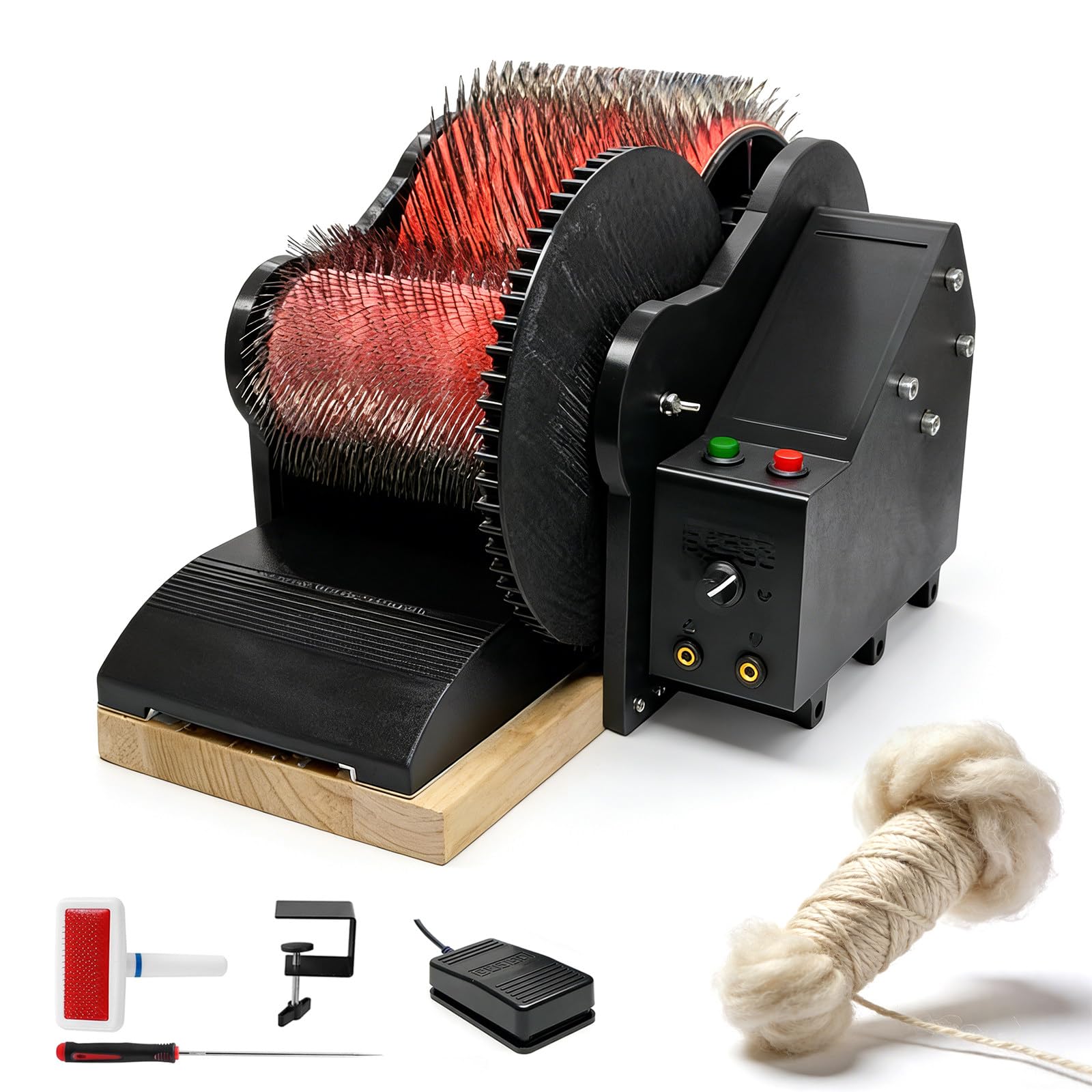 Elektrische Wollkardiermaschine für Anfänger | Kompakter Trommelkarder mit Fußpedalsteuerung | Kardiert mühelos Merino-Vliese und mischt Fasern | Erstellt verspinnbereite Vliese zum Filzen, Spinnräder